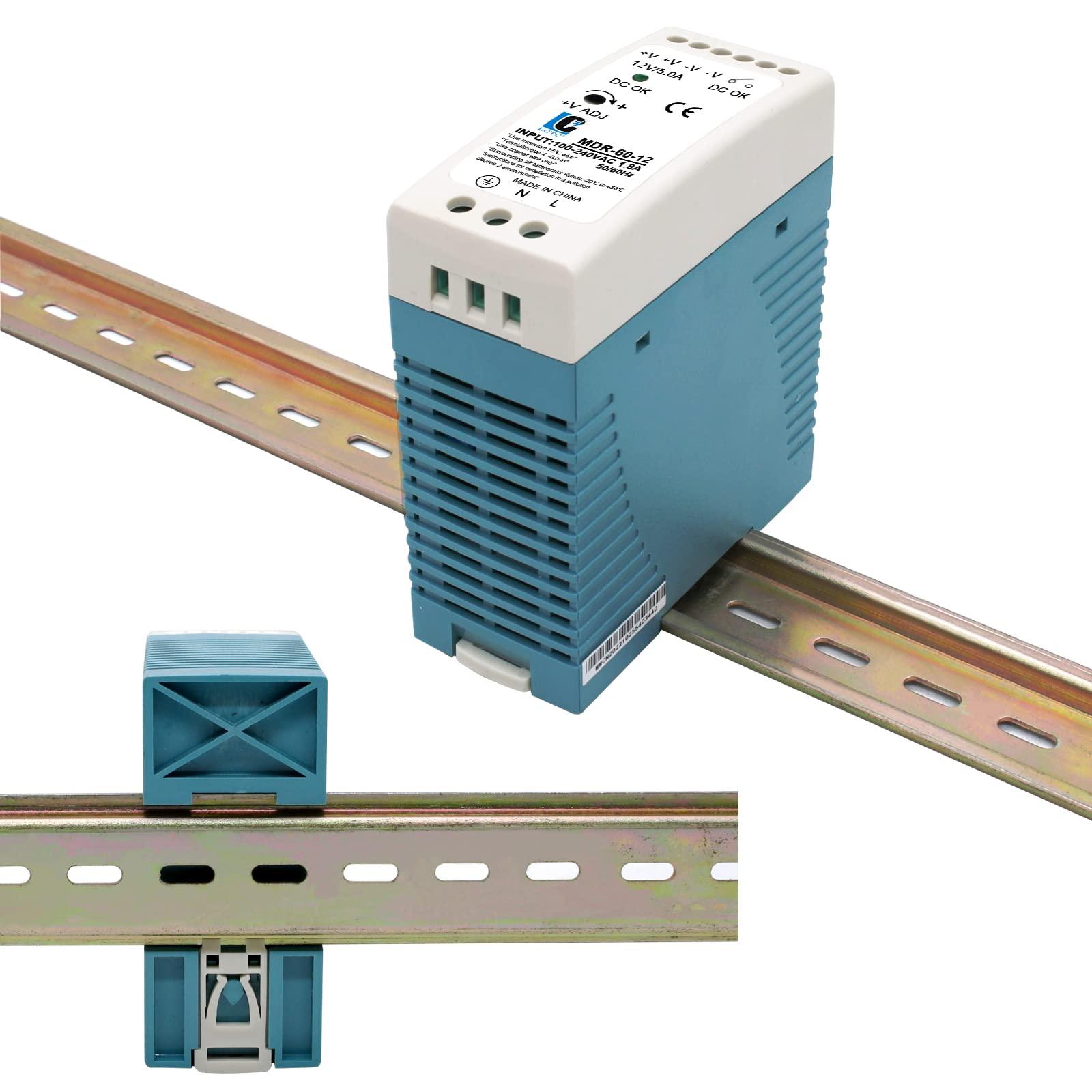 LCLCTC DIN Rail DC 12V Switching Power Supply MDR 60W (Input:100-240VAC,Output:12VDC,50/60HZ) Switch Converter (12V 5A)