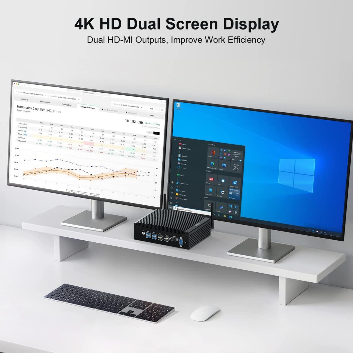 VENOEN VENOEN Office Mini PC in-tel Core i5 7300U Fanless PC Desktop Computer, 32GB RAM 512GB SSD, 8xUSB, Dual HD HD 4K HTPC, 2xRS232 COM, Wi-Fi, BT4.2, Industrial Computer with Win 10 Pro