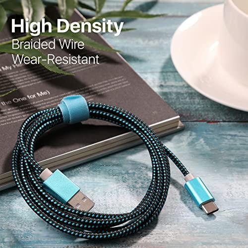 LAX Gadgets LAX Gadgets USB C Cable - Nylon Braided USB-C Charging Cable & Data Transferring - USB A to USB C Compatible with Android Phones, Google Pixel, Apple MacBook & Samsung Galaxy Phones - 6ft - Aqua