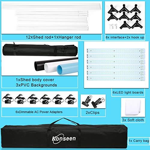 Konseen Professional 47"x20"x55" Photo LED Large Cube Shooting Tents Photography Continuous Lighting Flashery Video Studio Dimmable Lightbox Softbox with 3 Colors PVC Backdrops and Carrying Bag