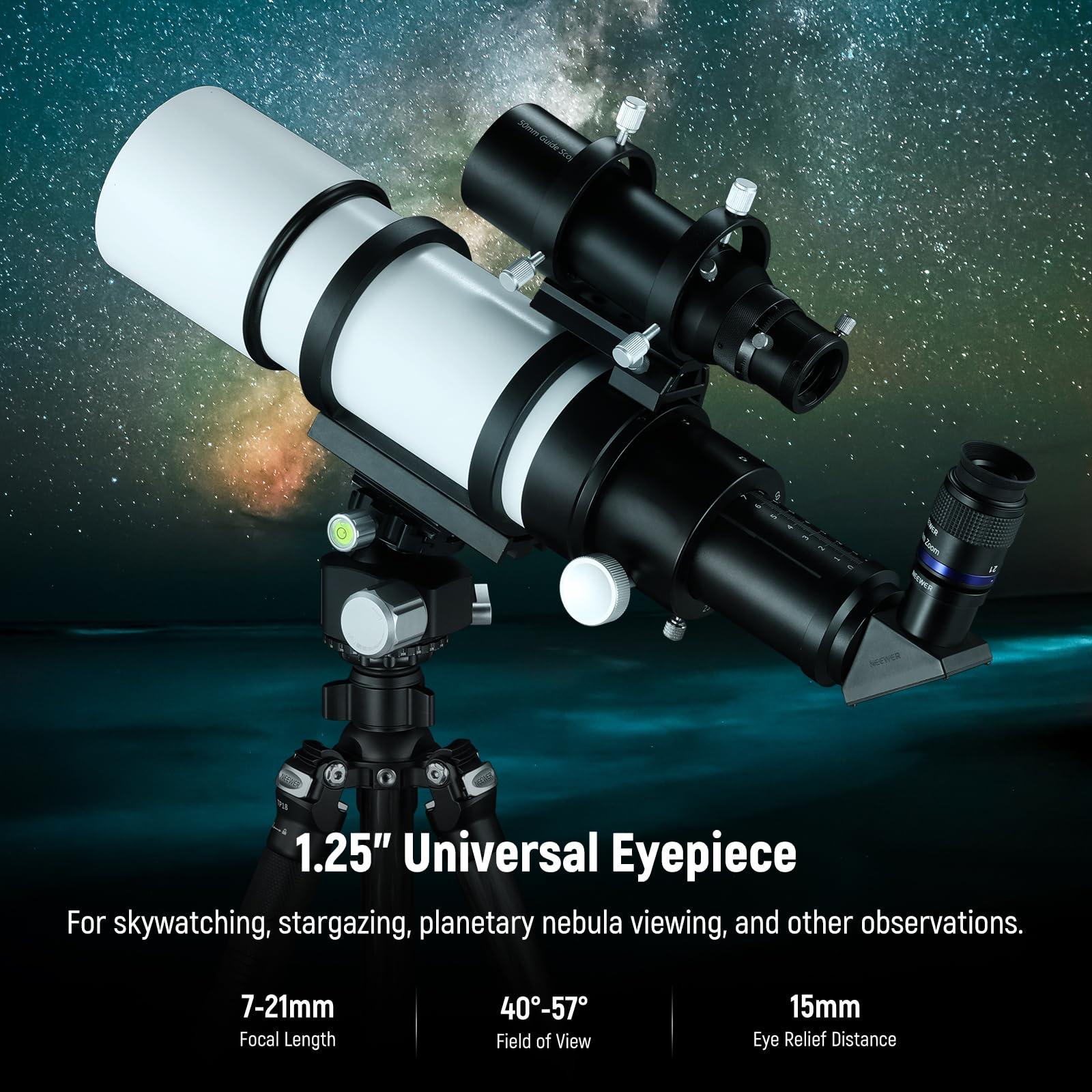 NEEWER NEEWER Zoom Telescope Eyepiece with 7-21mm Focal Length Range, 40-57 Field of View, 15mm Eye Relief, 5 Elements in 3 Groups for Astronomic Telescopes with 1.25 Inch Barrel, LS-T22