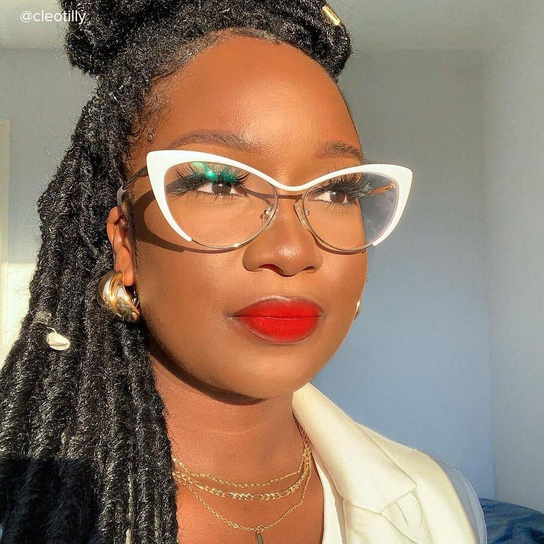 VOOGLAM VOOGLAM Blue Light Glasses for Women Cateye Gaming Glasses Anti Eyestrain Dry Eyes UV Computer Phone TV Eyewear Fashion Annabelle White VFM0176-05 Trend