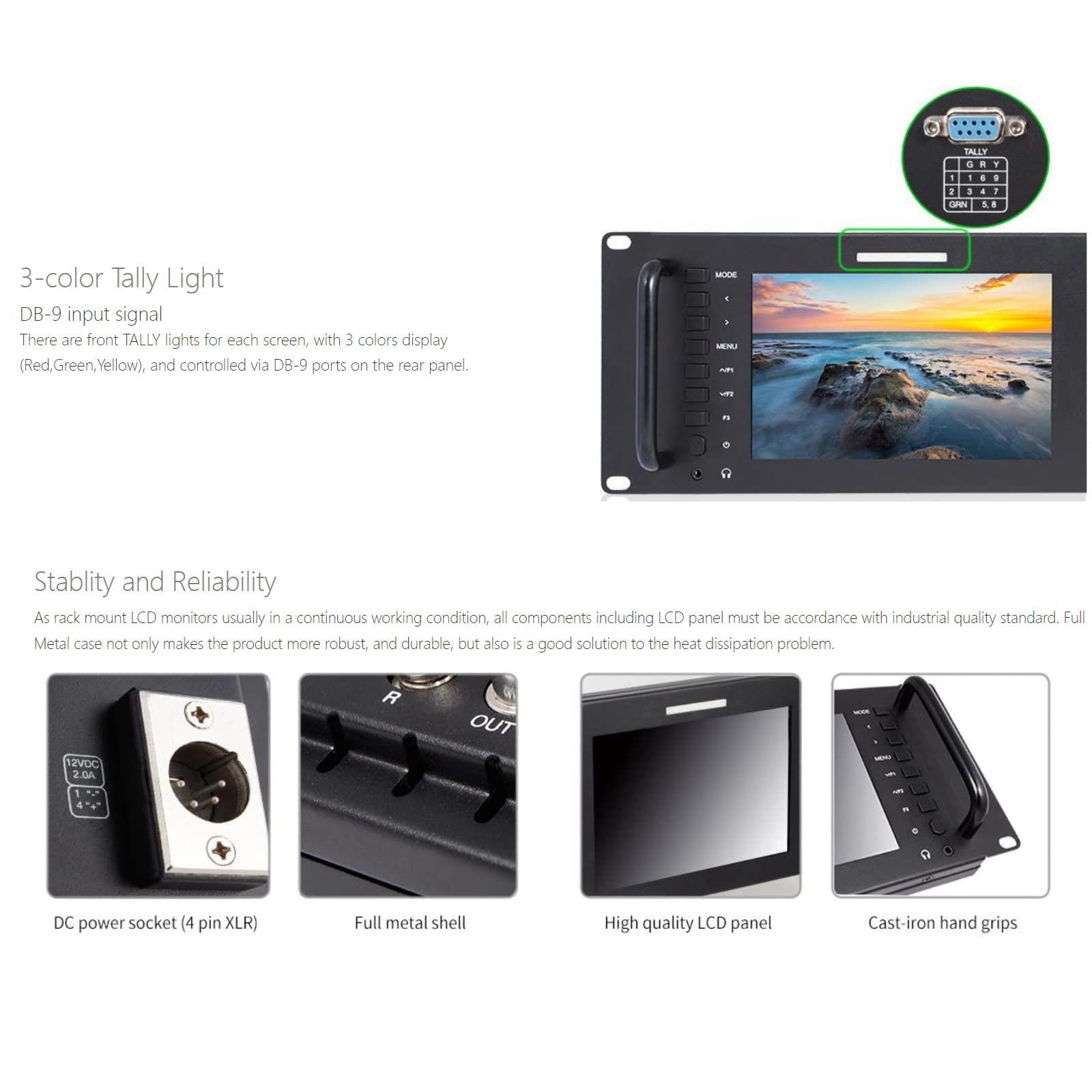 FEELWORLD FEELWORLD D71 Plus -H Dual 7" 3RU IPS 1920x1200 Broadcast LCD Rack Mount Monitor with HDMI, AV Input and Output