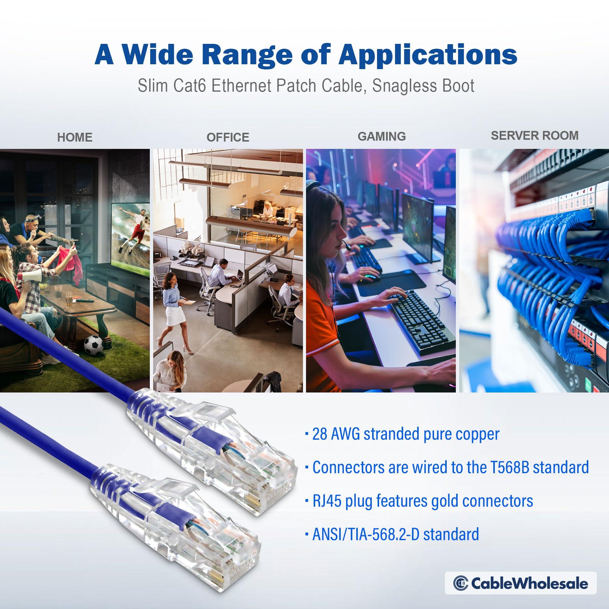 CableWholesale CableWholesale Cat6 Slim Ethernet Patch Cable, 28AWG, ETL Approved, RJ45 Gold Plate Connector Snagless/Boot Unshielded Twisted Pair (UTP), Internet Network Patch Cable, Purple, 5 Foot
