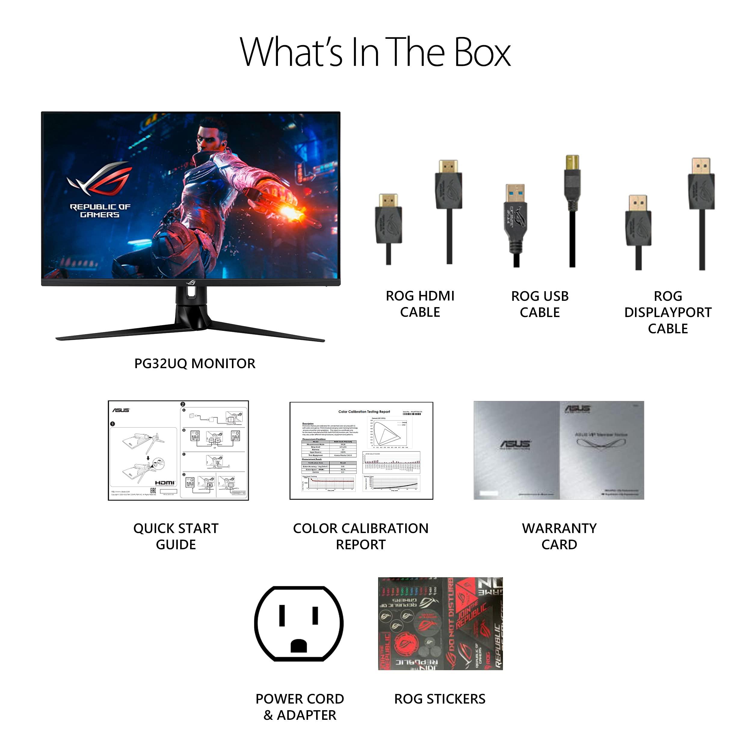 ASUS ASUS ROG Swift PG32UQ 32” 4K HDR 144Hz DSC HDMI 2.1 Gaming Monitor, UHD (3840 x 2160), IPS, 1ms, G-SYNC Compatible, Extreme Low Motion Blur Sync, Eye Care, DisplayPort, USB, DisplayHDR 600