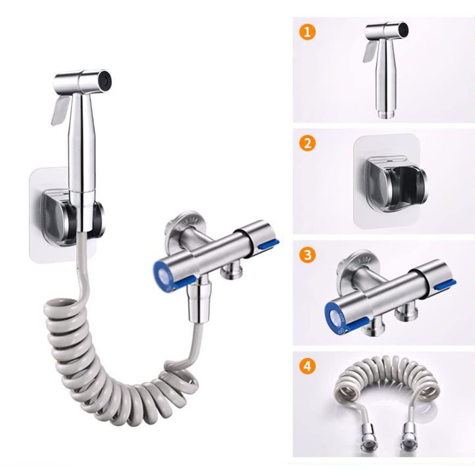 JCAKES Toilet Bidet Sprayer kit Jet Spray for Toilet Portable Toilet Attachment Sprayer Bidet Sprayer kit for Toilet ABS 2m Hose Double Control Angle Valve for Sink,Brushed (Color : Brushed)