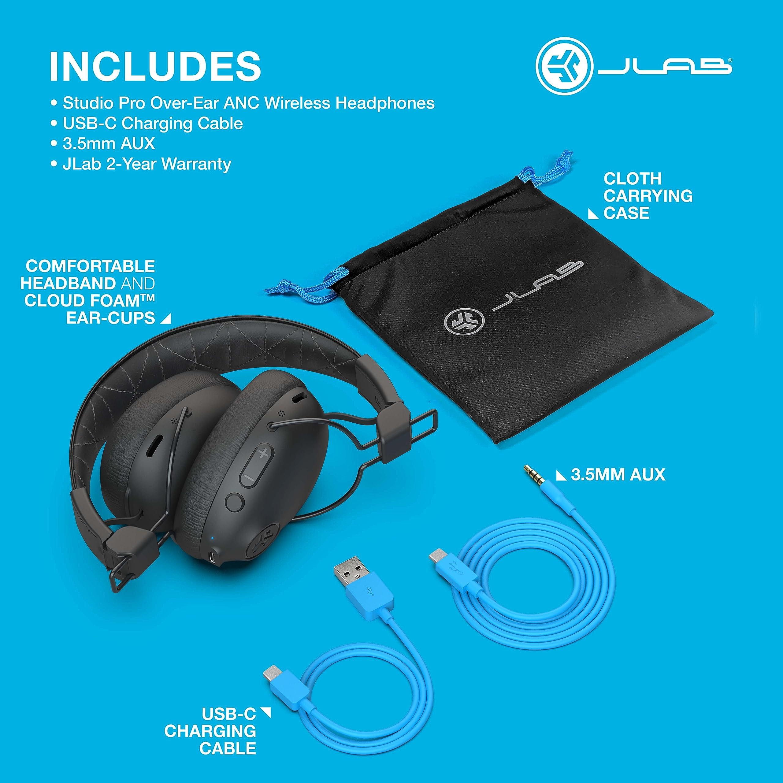 JLab JLab Studio Pro ANC Bluetooth Wireless Over-Ear Headphones, 45+ Hour Bluetooth 5 Playtime, Smart Active Noise Cancellation, EQ3 Sound, Ultra-Plush Faux Leather and Cloud Foam Cushions, Black