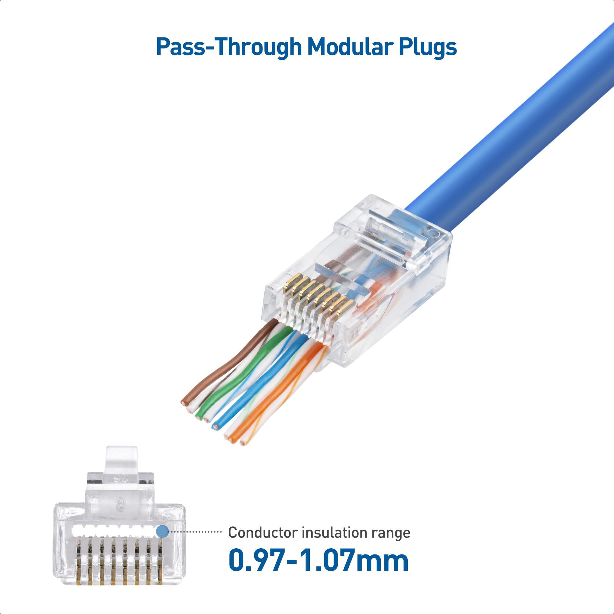 Cable Matters Cable Matters 100-Pack Cat 6 Pass Through RJ45 Connectors (Cat 6 Ends / Cat6 Connector / RJ45 Modular Plugs/Ethernet Plugs/Network Connector) for Solid or Stranded UTP Ethernet Cable
