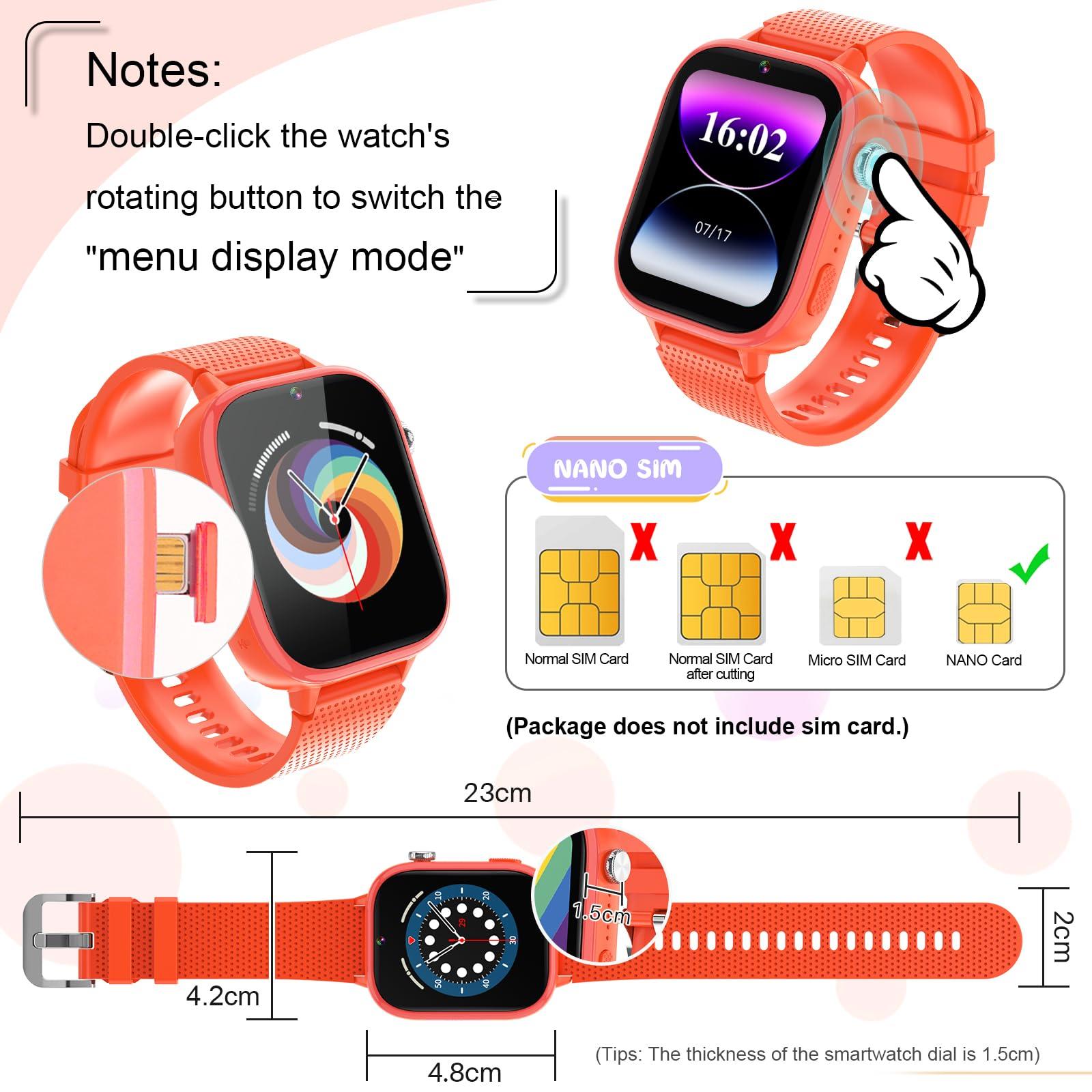 OKYUK OKYUK 4G Smartwatch, Kids Watch for Kids with SIM Card, 47 Exciting Games, Two-Way Calling Feature, SOS Emergency Call Button Ideal for Kids Aged 3-12, Childrens Cell Phone Alternative (Orange)