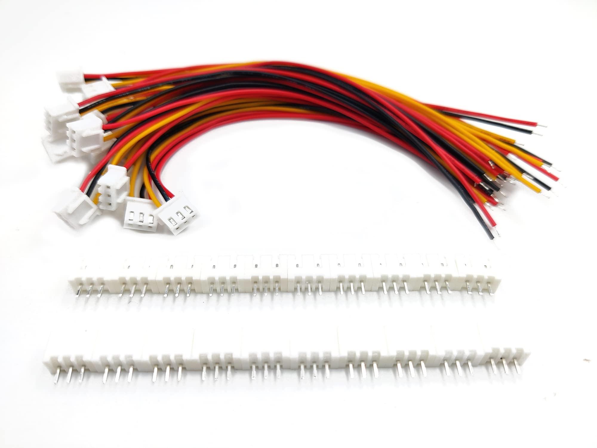 daier daier 20 Sets JST XH2.54 3Pin Wire Cable Plug Connector, XH 2.54mm Pitch 3Pins Male Female 15cm Wire Length 26AWG