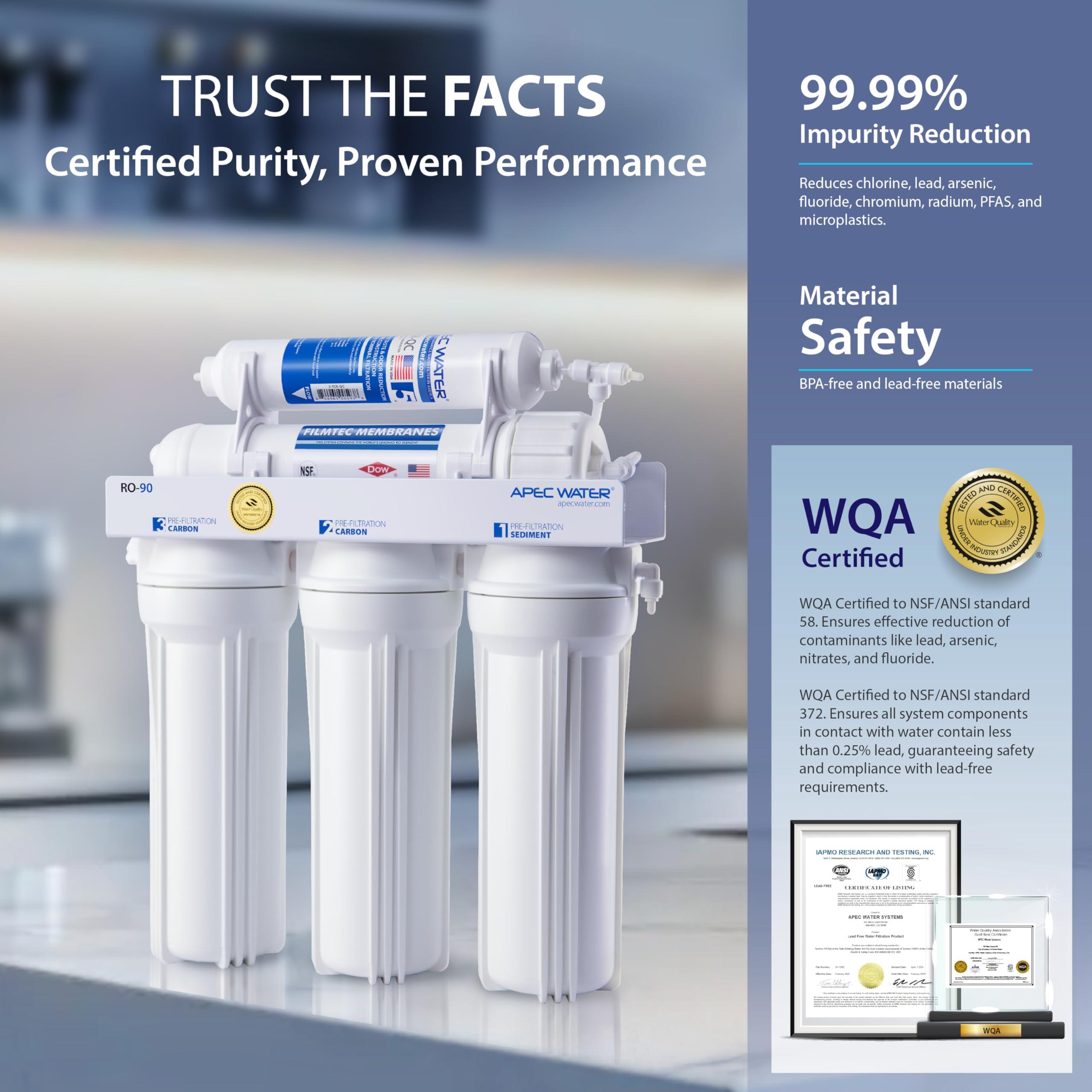 APEC Water Systems APEC Water Systems RO-90 Ultimate Series Top Tier Supreme Certified High Output 90 GPD Ultra Safe Reverse Osmosis Drinking Water Filter System, Chrome Faucet