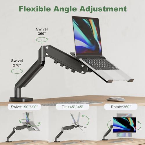 UPGRAVITY UPGRAVITY Laptop Mount, 2-in-1 Gas Spring Laptop Arm for 12\"-17\" Notebook/13-32 Computer Screen, Holds 3.3-17.6lbs, Full Motion Adjustable Laptop Desk Mount with Tray, Clamp-on and Grommet Base