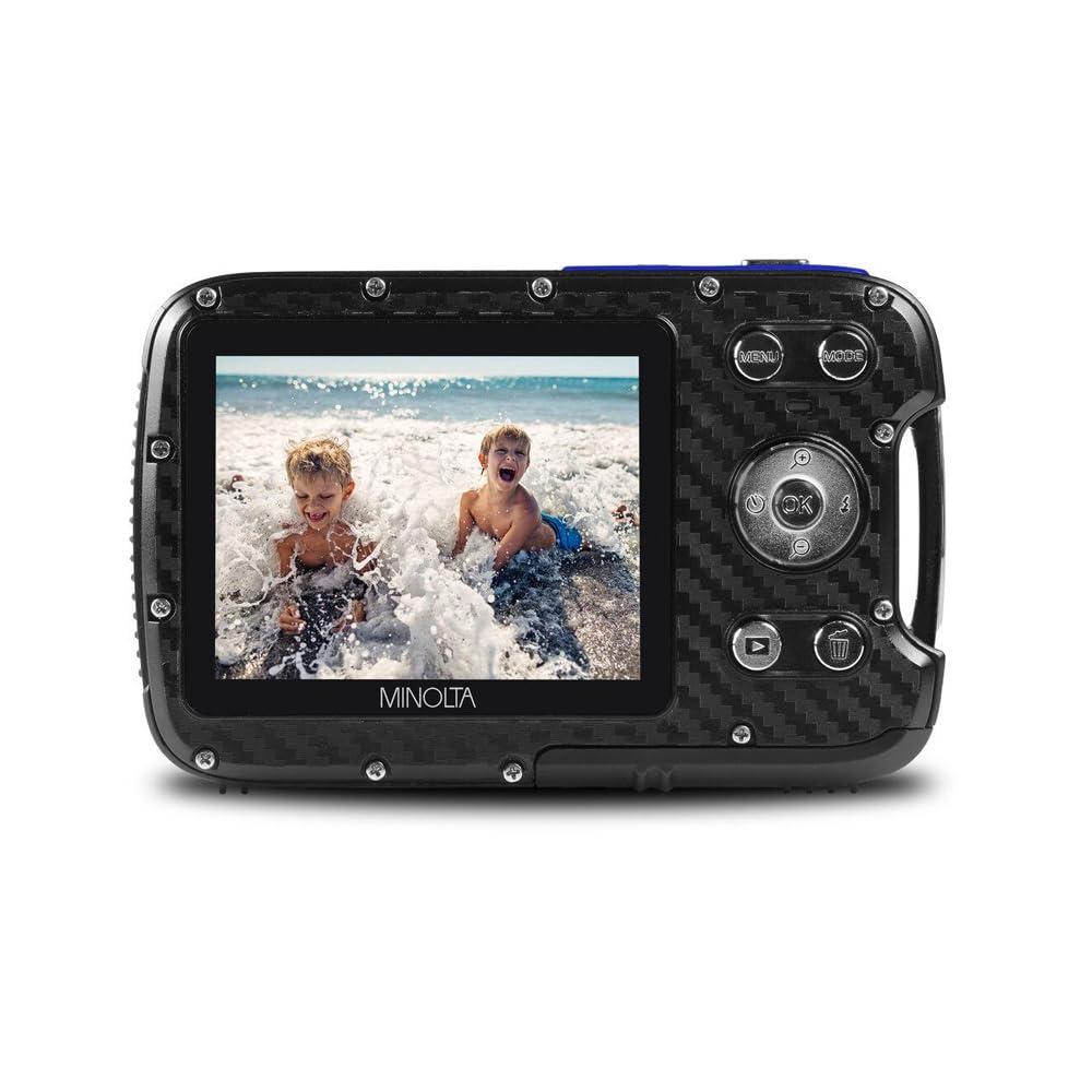Minolta Minolta Waterproof Digital Camera 21MP Photos, 1080p HD Video, 2.8 LCD, Underwater Up to 16ft, 4X Digital Zoom, Anti-Shake, Face Detection, Smile Capture, Scene Modes, 16GB Card (Blue)