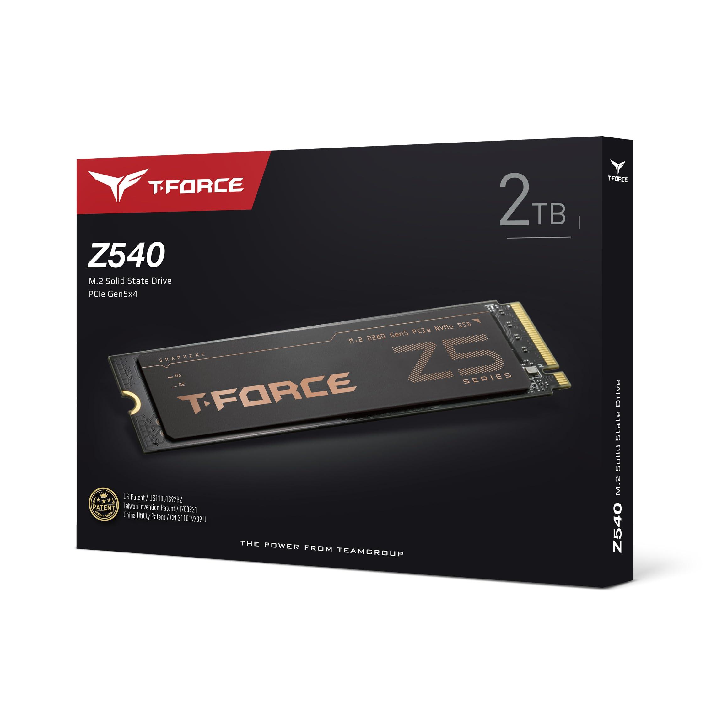TEAMGROUP TEAMGROUP T-Force Z540 2TB DRAM SLC Cache 3D TLC NAND NVMe Phison E26 PCIe Gen5x4 M.2 2280 Gaming SSD with Ultra-Thin Graphene Heat Spreader Read/Write 12400/11800 MB/s TM8FF1002T0C129