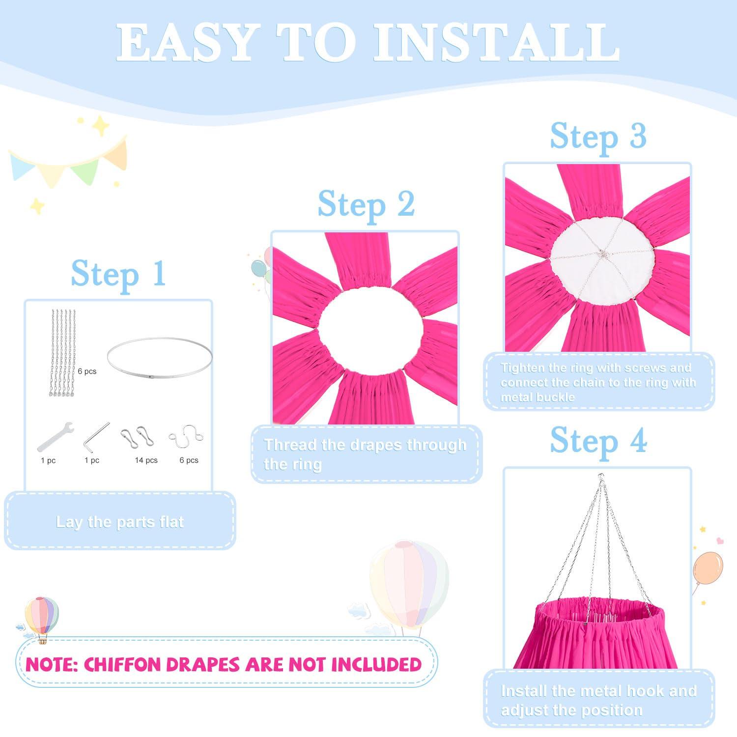 FUHSY FUHSY Ceiling Drapes Hanging Kit Silver Metal Wedding Ceiling Drapes Hoop Chiffon Draping Kit Hanging Ring Canopy Drape for Weddings Ceremony Reception Decoration Outdoor Indoor