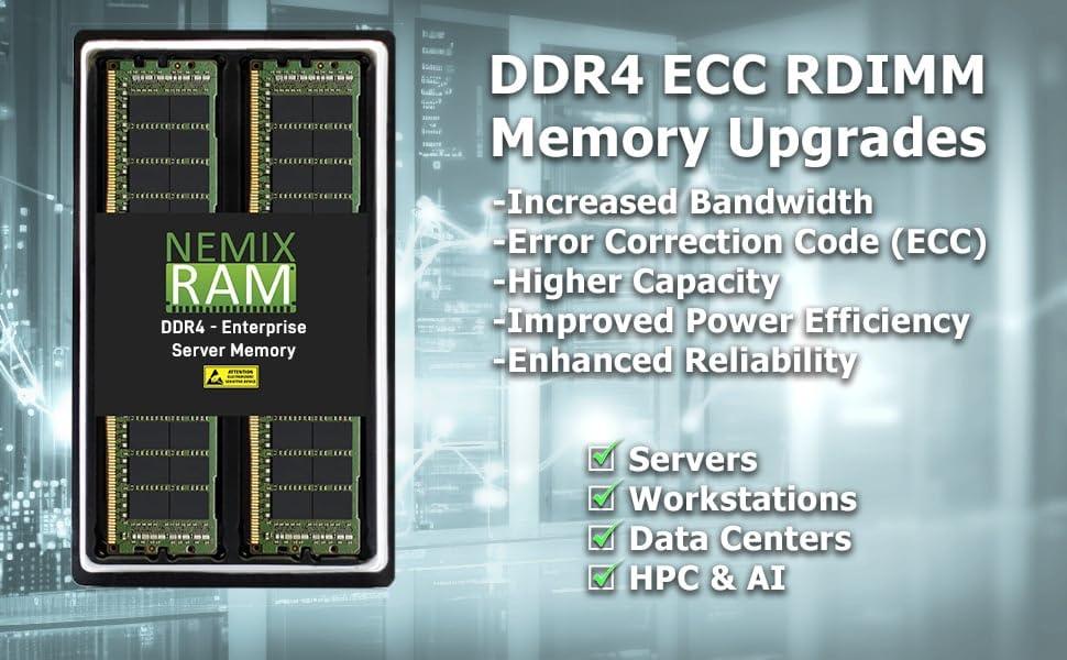 NEMIX RAM NEMIX RAM 64GB (2X32GB) DDR4 2400MHZ PC4-19200 2Rx4 1.2V 288-PIN ECC RDIMM ECC RDIMM KIT Registered Server Memory Compatible with Dell PowerEdge FC430 Server