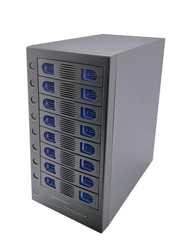 IO CREST 8 Bay Tool Less Tray Hot Swapable 2.5" and 3.5" SATA Hard Drive External USB-C 3.2 (10Gbps) Hard Drive Enclosure. Support up to 8X 22TB Capacity.