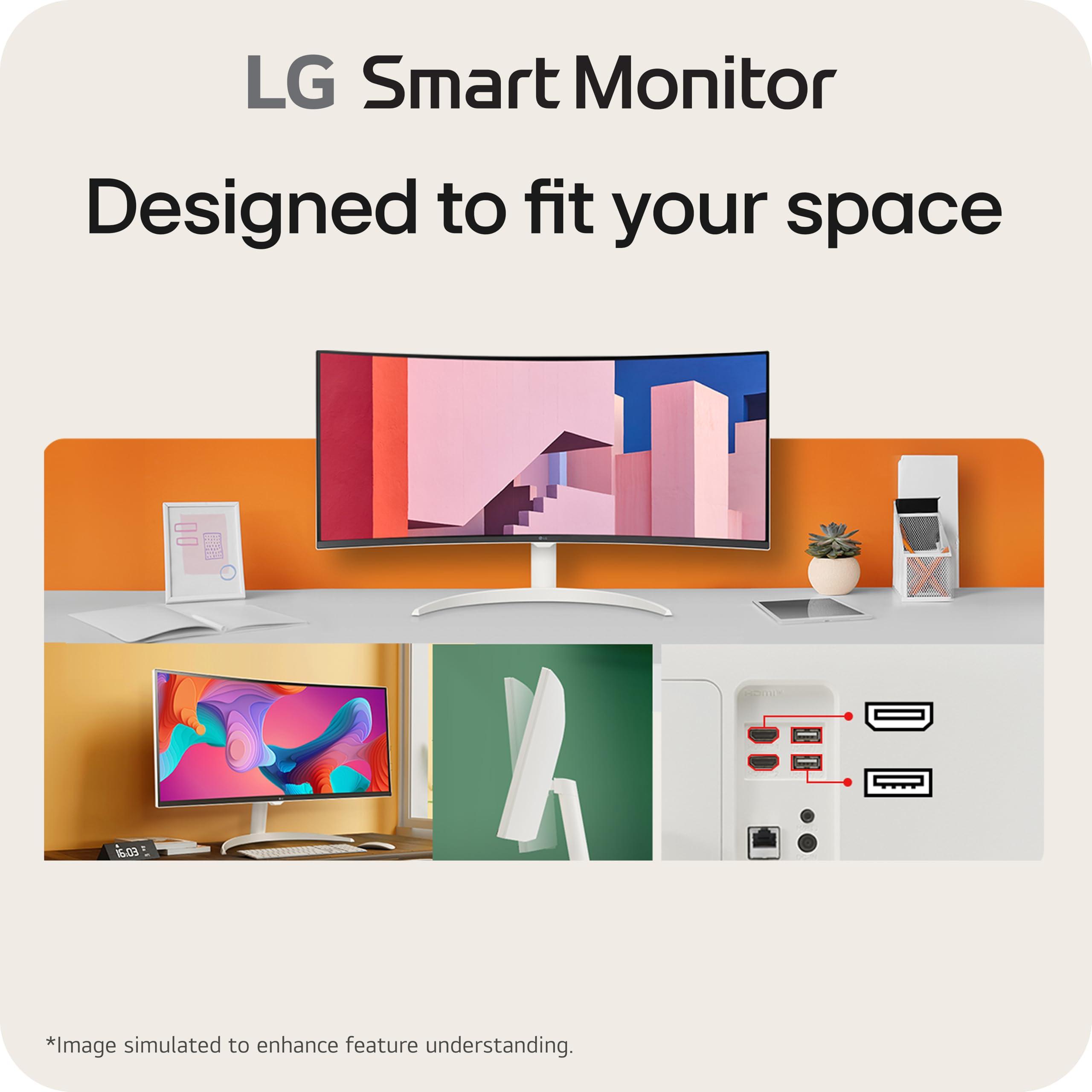 LG LG 34SR60QC-W 34-inch QHD (3440x1440) Curved Smart Monitor with Streaming, UltraWide Screen, webOS, HDR10, 100Hz, Built-in Speaker, AirPlay2, Screen Share, Bluetooth, ThinQ App, White