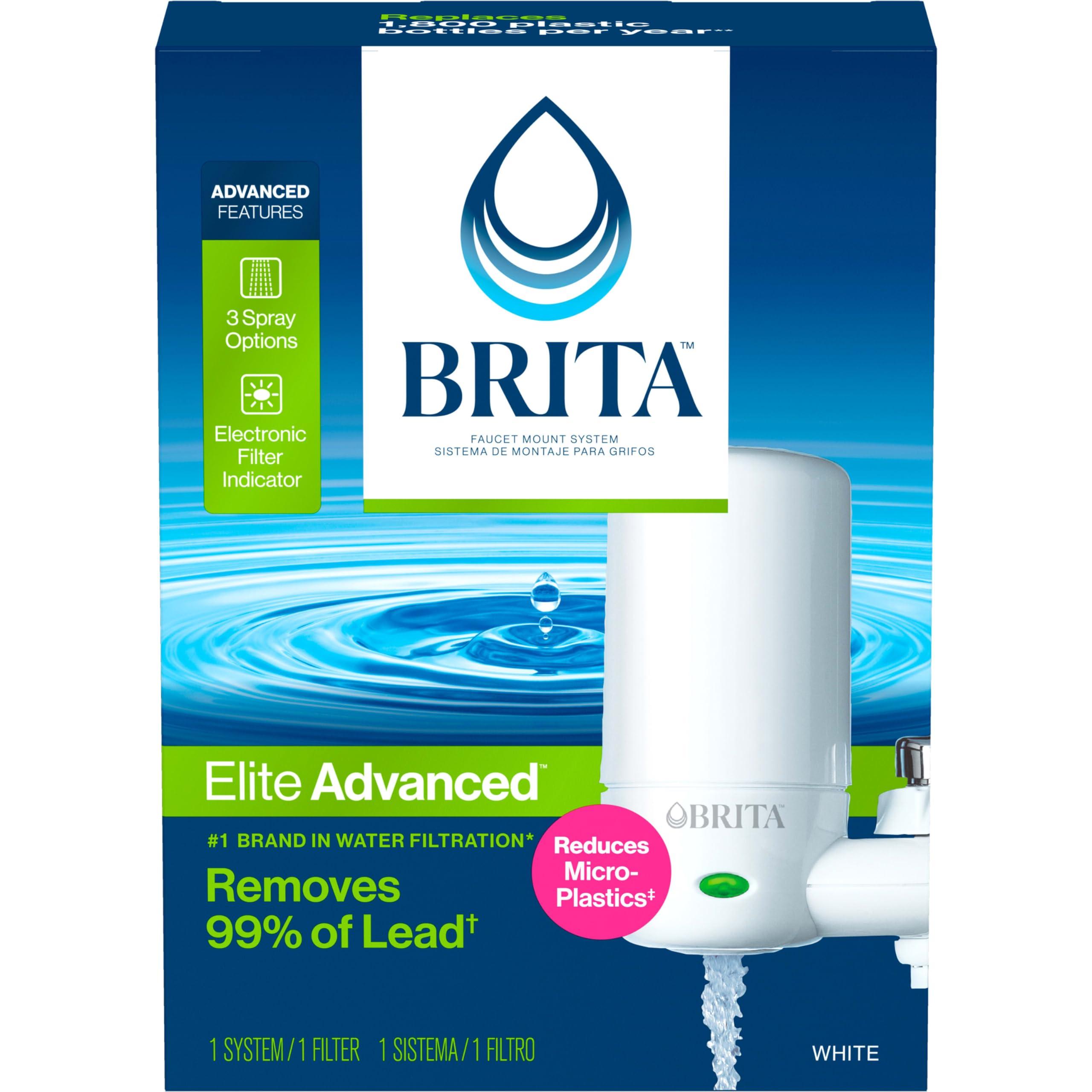 Brita Brita Faucet Mount Water Filter for Sink, Removes 99% of Lead, Elite Advanced Filtration System, Includes 1 Replacement Filter, White