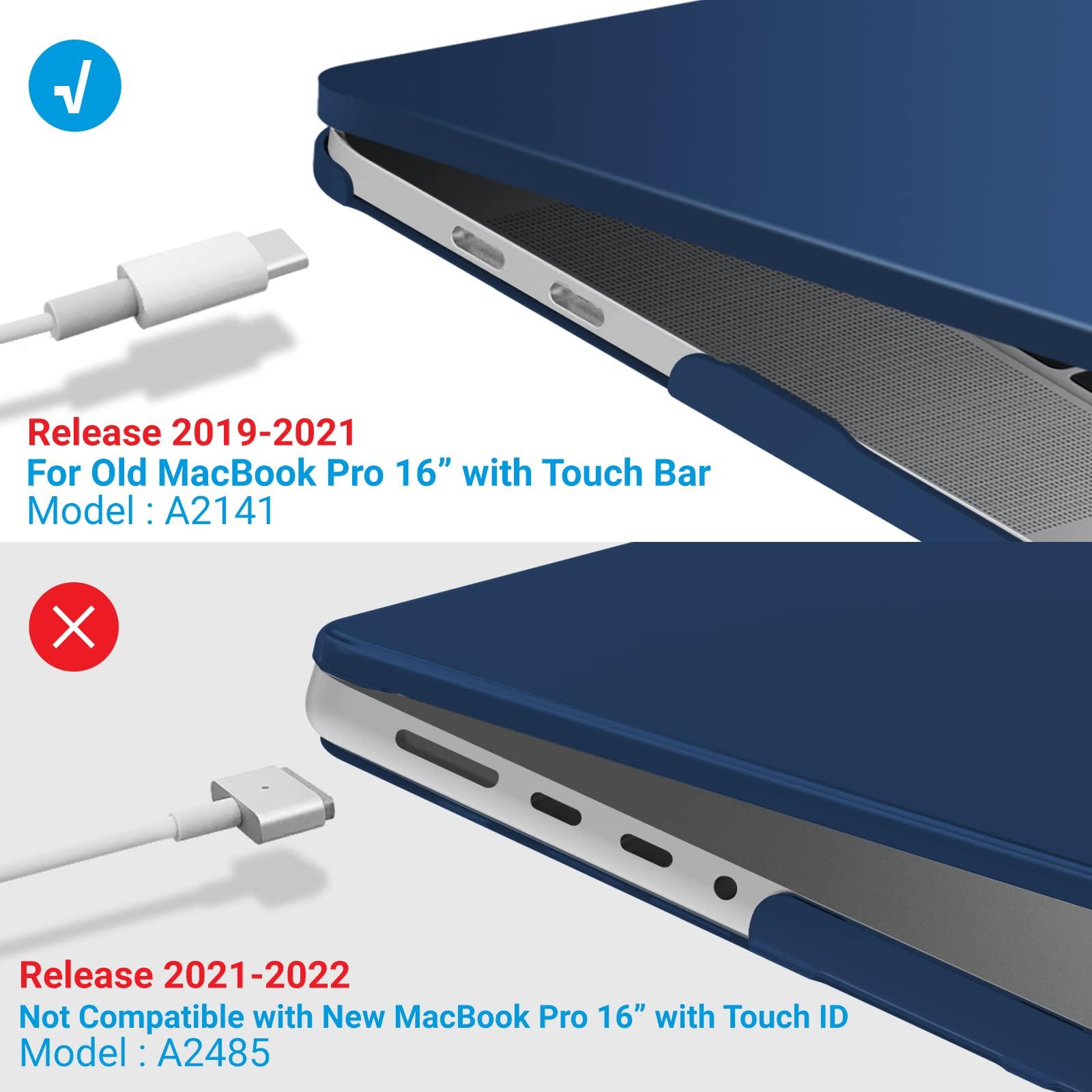 IBENZER IBENZER Compatible with MacBook Pro 16 Inch Case A2141 Release 2020 2019, Hard Shell Case with Keyboard Cover & Type C Adapter for Old Version Mac Pro 16, Navy Blue, T16NYBL+1TC