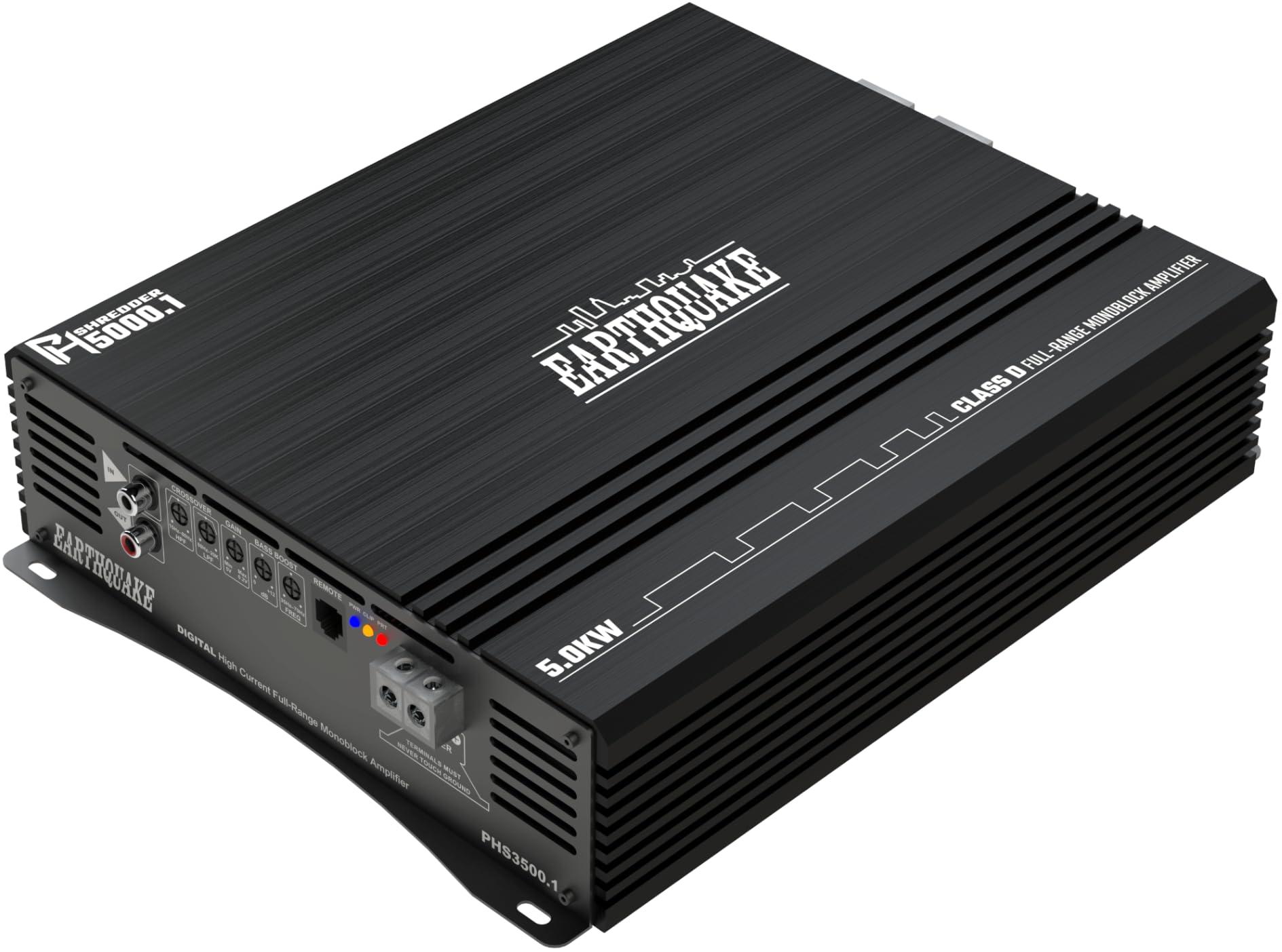 EARTHQUAKE EARTHQUAKE PHS5000.1 Powerhouse Shredder Class D Digital High Current Full Range Mono Amplifier, 5500W Max Output, 1/2/4 Ohm Stable, Bass Remote Knob Included