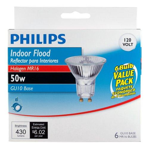 Philips LED PHILIPS 415760 50-Watt Halogen Indoor Flood MR16 GU10 Base 120-Volt Light Bulb, 6-Pack