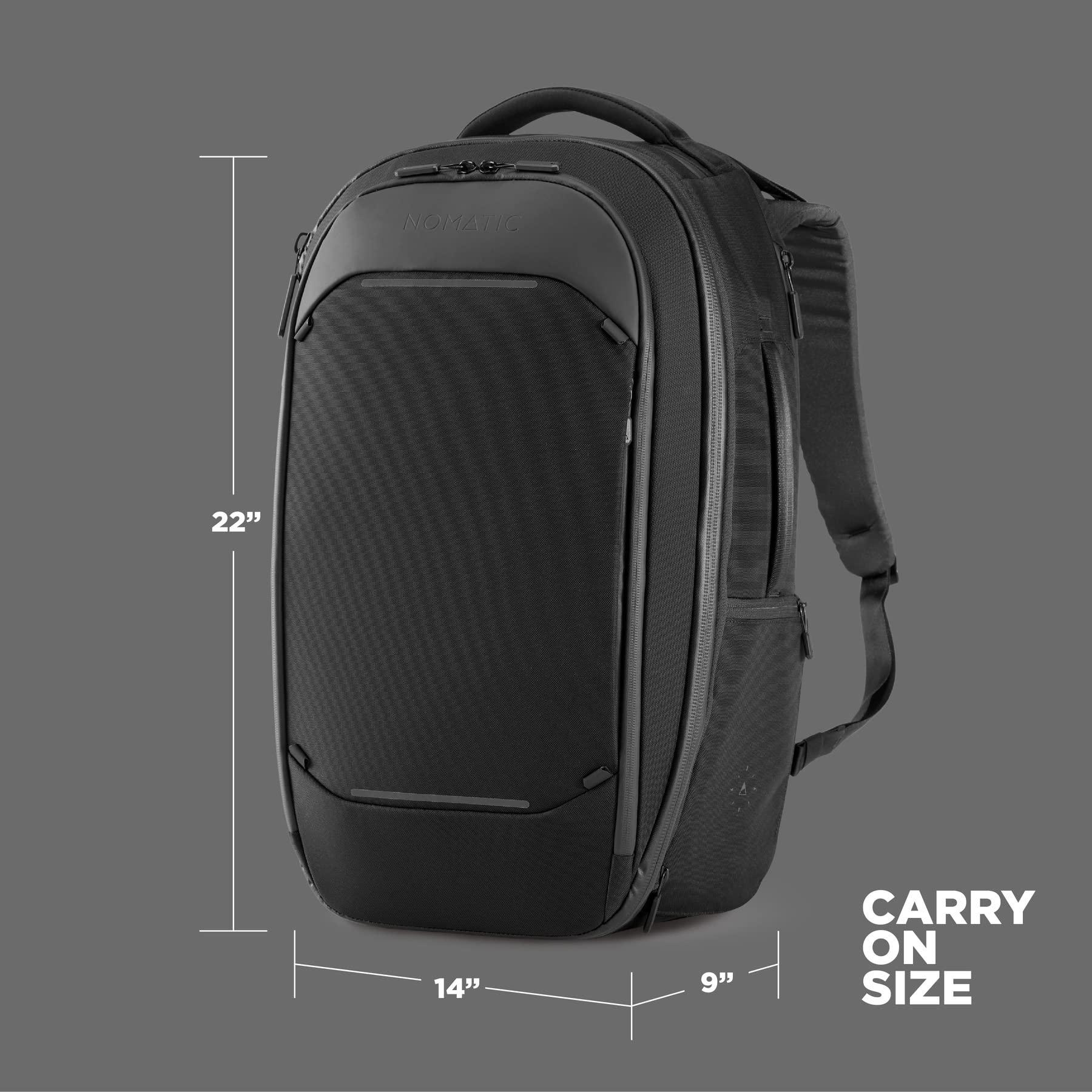 NOMATIC NOMATIC Navigator Travel Backpack - 32L Backpack with Laptop Compartment and 9L Built-In Expansion - Anti-Theft Carry-On Backpack for Travel - Water Resistant Travel Pack (Black)