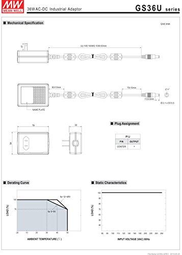 MEAN WELL Mean Well Original GS36U24-P1J AC-DC Green Industrial Adaptor 24V 1.5A 36W