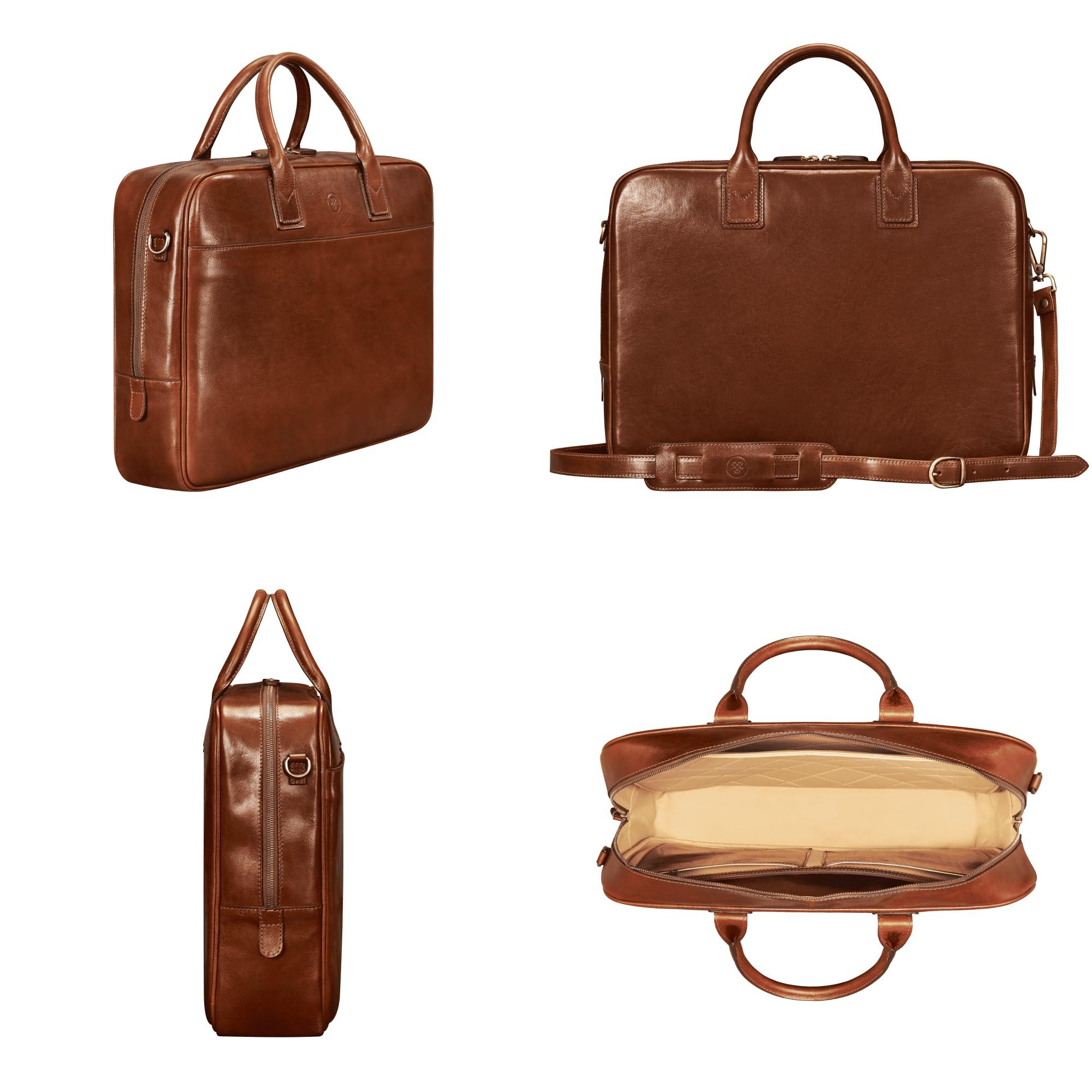 Maxwell Scott Bags Maxwell Scott - Mens Luxury Large Leather 16\" / 17\" Laptop Business Bag with Zip Opening - The Calvino Large - Chestnut Tan