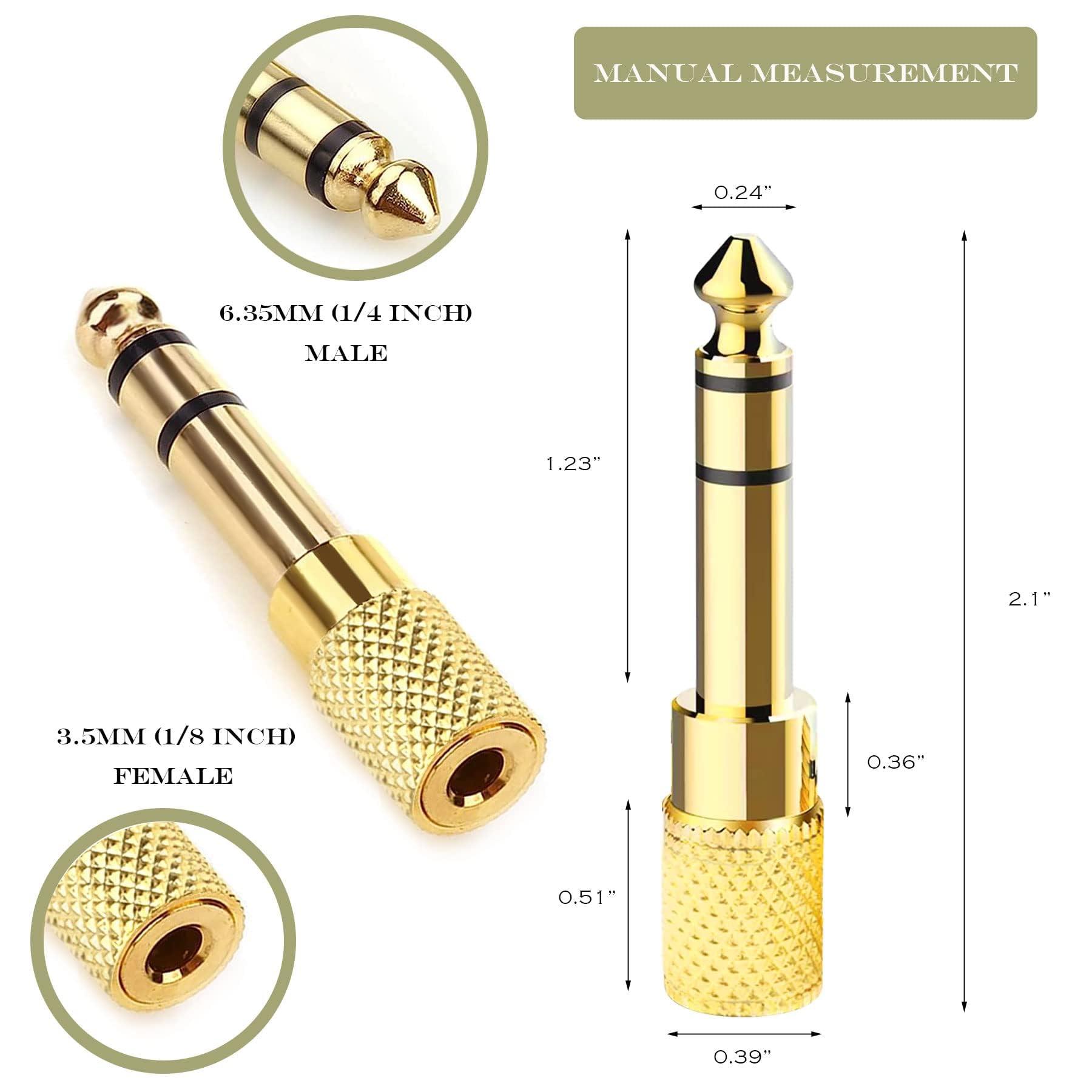 JOMLEY JOMLEY 1/4" to 3.5mm Adapter, Female 3.5mm to Male 1/4 inch Headphone Jack Adapter for Headphones, Amplifier, Electric Guitar, Tablet - 2 Pack