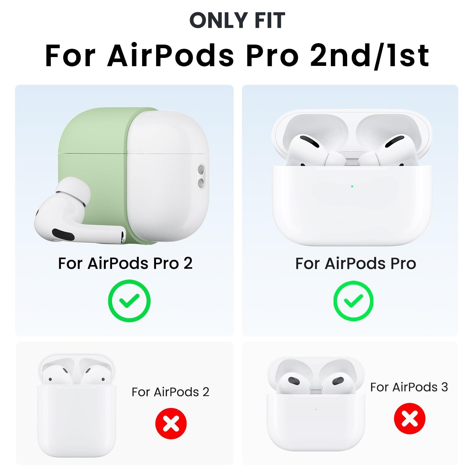 ORNARTO ORNARTO for Airpods Pro 2nd/1st Generation Case with Cleaner Pen, Eartips Cover, Full Protective Soft Silicone for AirPods Pro Case 2022/2019 with Keychain, Front LED Visible Skin Cover-Pistachio