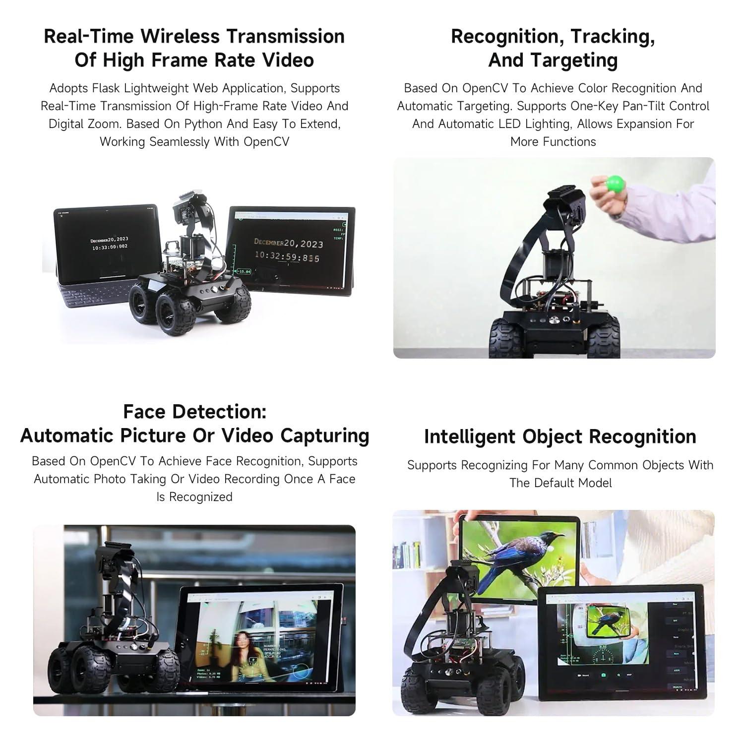 waveshare Waveshare RaspRover Open-Source 4WD AI Robot,Compatible with Raspberry Pi 4B, Dual Controllers, Computer Vision, Comes with Pan-Tilt Module, PI4B-4GB Included