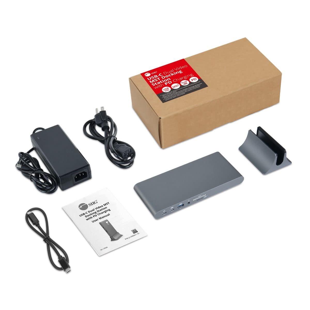 SIIG SIIG 4K USB-C MST Docking Station Dual 4K60Hz Display for Windows Laptops, Thunderbolt 3 Compatible, 60W PD, HDMI, Ethernet, SD/TF 3.0, USB 10G, Audio, Vertical/Horizontal Design (JU-DK0N11-S1)