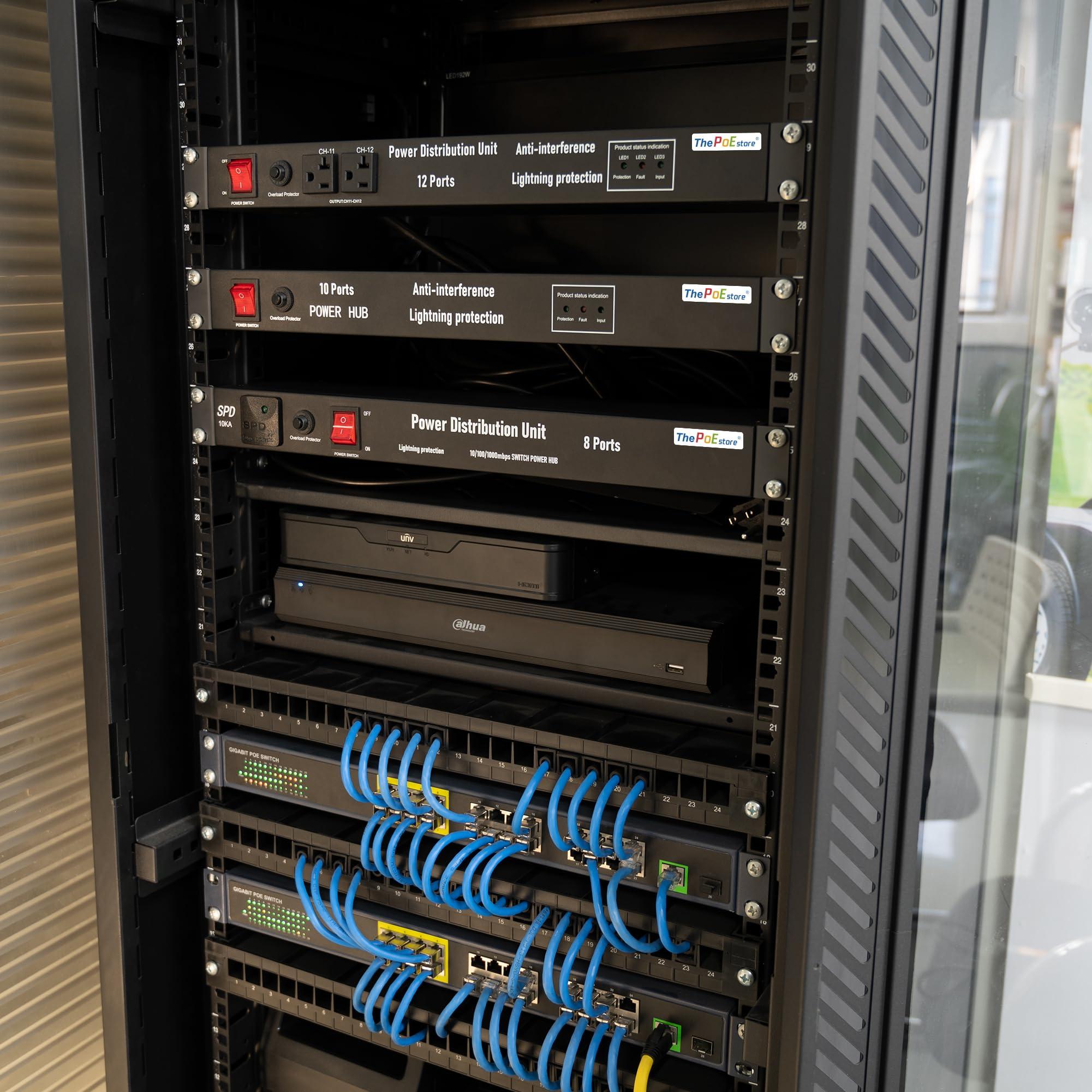 ThePoEstore ThePoEstore 1U PDU Network Rackmount with Surge Protector Horizontal Rack Power Strip, (SPD-10KA) 100-240V,15A 3600 Joules, 10 Outlets, 10 LED Switches, with 6ft 14 AWG Cord, ETL Listed