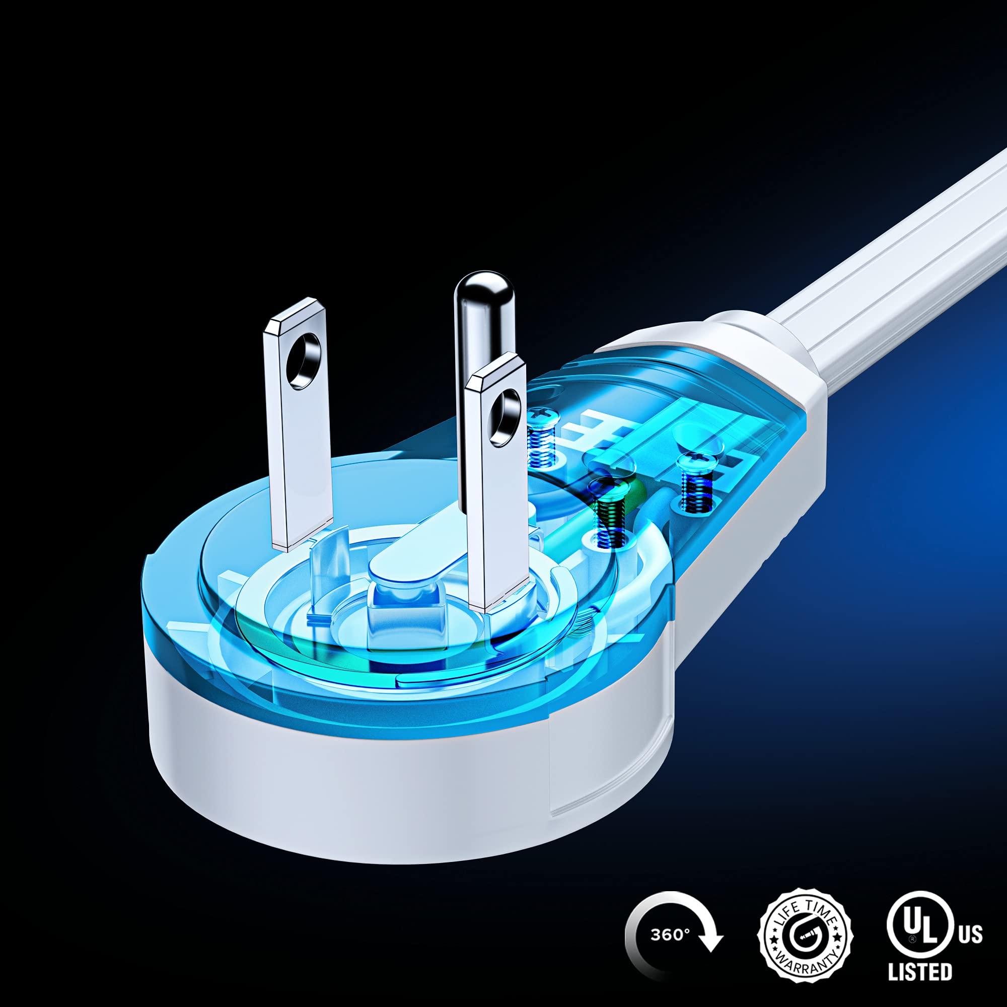 Maximm Maximm Cable 10 Ft 360° Rotating Flat Plug Extension Cord / Wire, 16 AWG Multi 3 Outlet Extension Wire, 3 Prong Grounded Wire - White - UL Certified