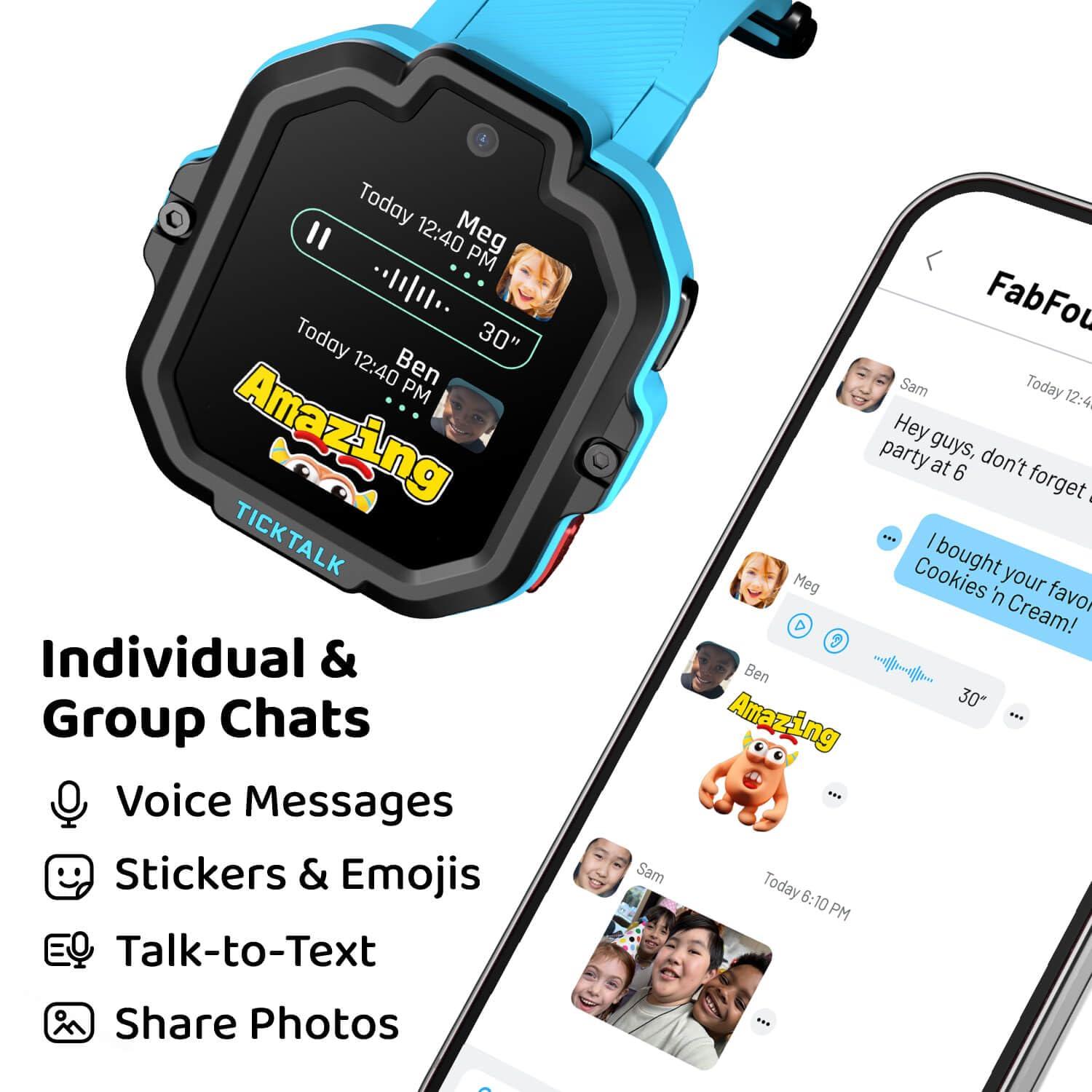 TickTalk TickTalk5 LTE Kids Smart Watch with GPS Tracker, Phone Watch, Advanced Parental Controls, Video & Voice Calls, Text, School Mode, Free Music, SOS & 911, Safety Alerts, Pre-Installed SIM