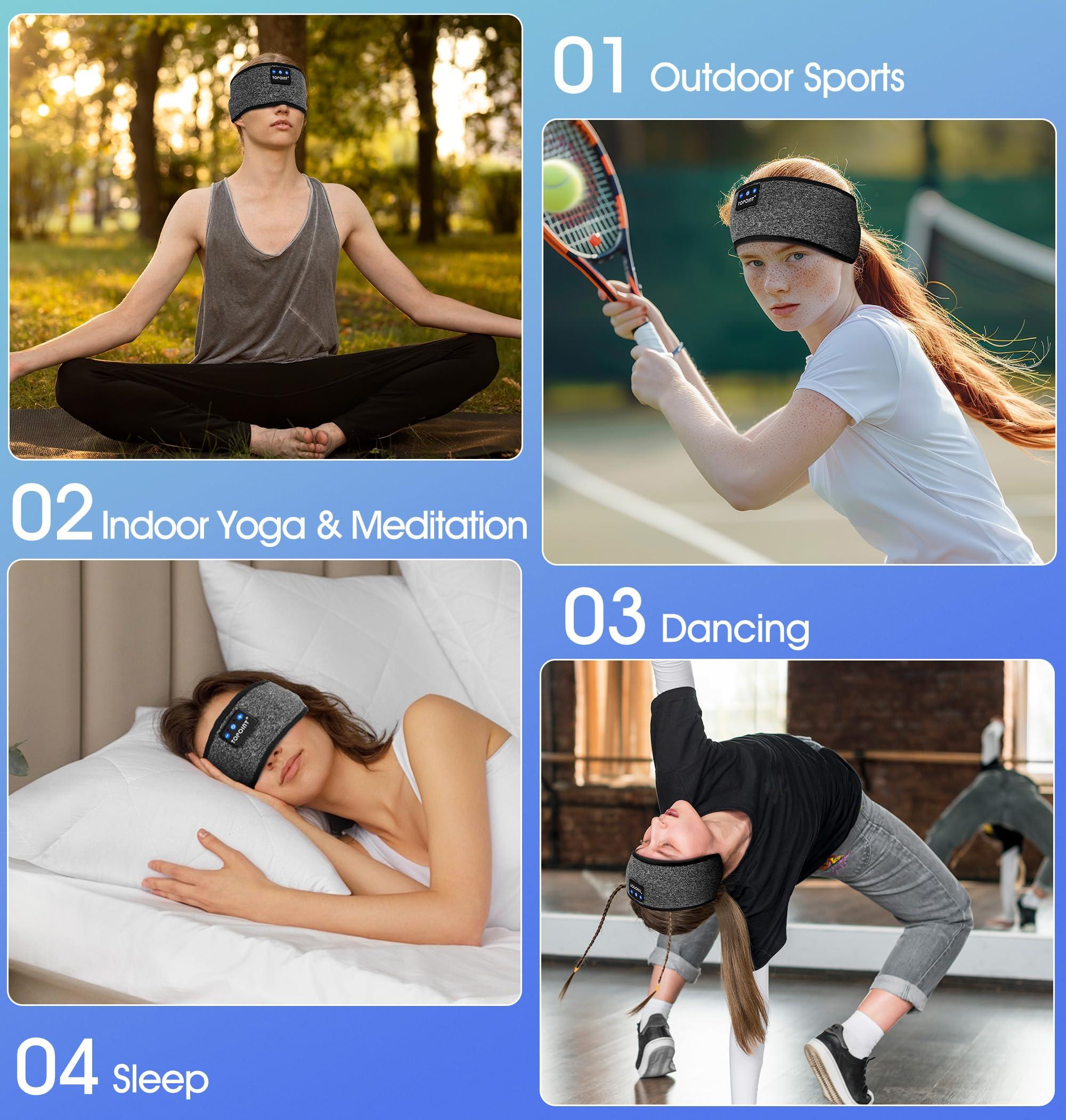 TOPOINT TOPOINT Sleep Headphones Headband Bluetooth 5.4, Sports Headband Earphones Sleeping Bluetooth Wireless with USB C for Women Men Sports Gifts Workout Jogging Yoga Insomnia Air Travel Meditation