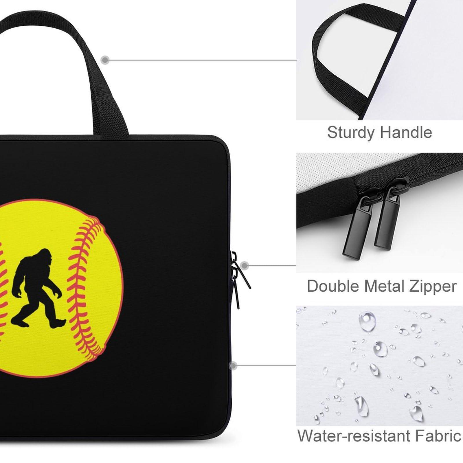 Nudquiods45 Softball Sasquatch Bigfoot Funny Laptop Sleeve Bag Portable Carrying Waterproof Shockproof Notebook Cover Protector Case with Handle