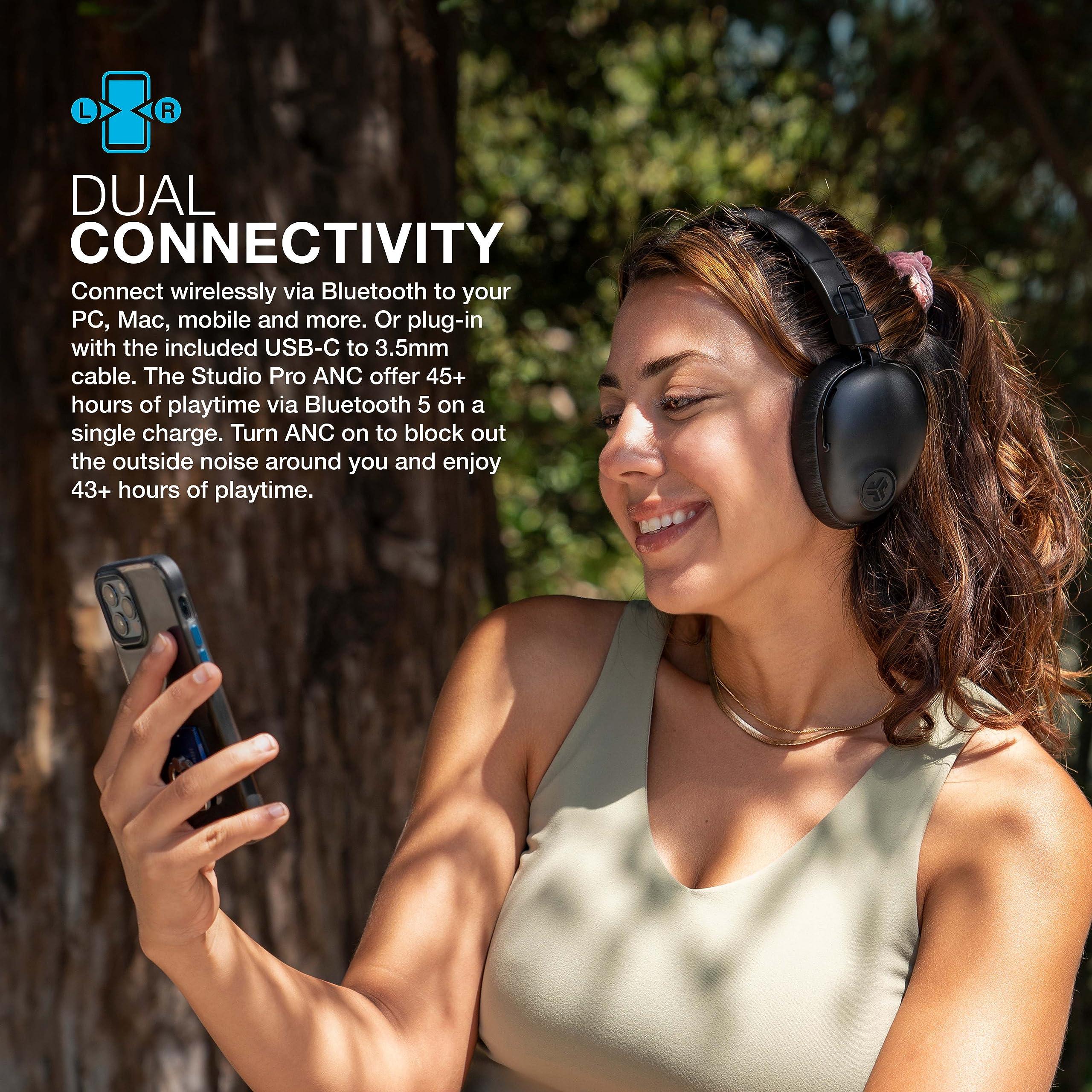 JLab JLab Studio Pro ANC Bluetooth Wireless Over-Ear Headphones, 45+ Hour Bluetooth 5 Playtime, Smart Active Noise Cancellation, EQ3 Sound, Ultra-Plush Faux Leather and Cloud Foam Cushions, Black