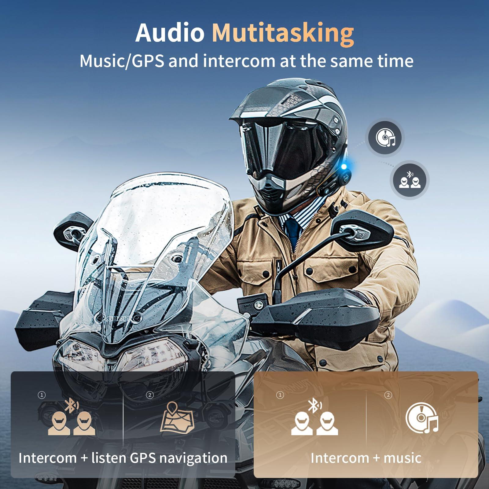 Fodsports Fodsports FX8 Pro Motorcycle Communication Systems with Customized HRSQS Speakers, Dual-Chip Audio Multitasking, One-Click Fast Pairing, Music Sharing, FM 10 Riders Group Intercom, 2 Pack