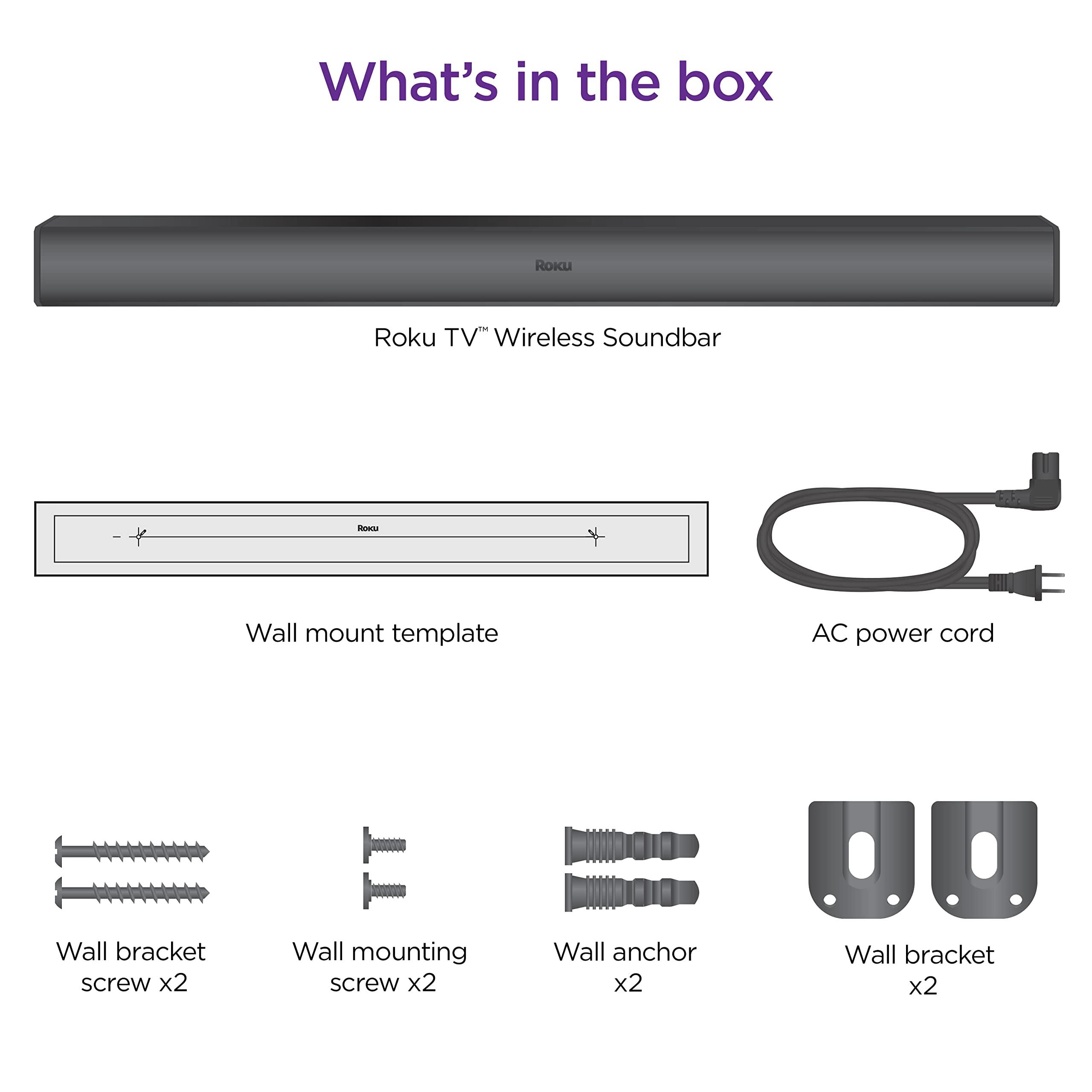 Roku Roku TV Wireless Soundbar, Soundbar Exclusively for RokuTV with Enhanced Stereo Sound, Clear Dialogue, and Simple Wireless Setup