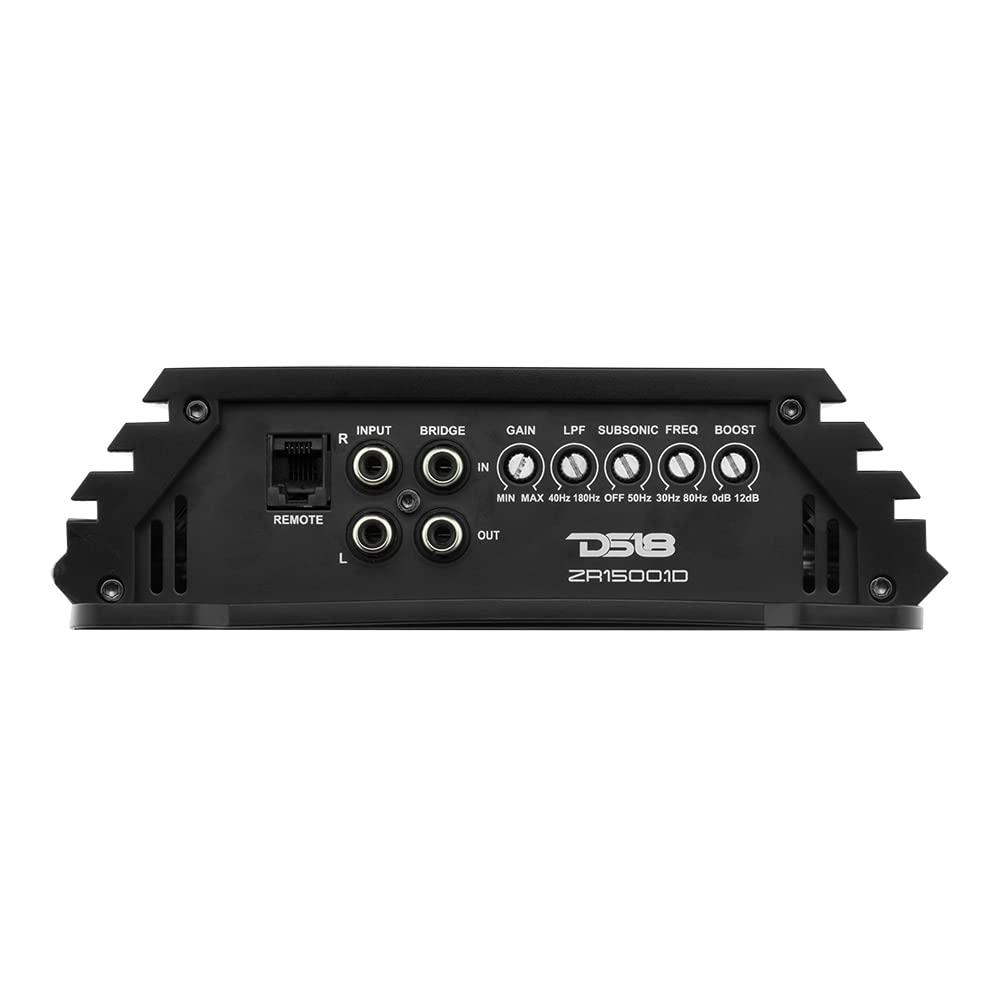 DS18 DS18 ZR1500.1D Car Amplifier 1-Channel Digital Class D Subwoofer Monoblock Amp 4500 Watts Max Wattage at 1-Ohm - Adjustable Low Pass & Subsonic Filters with Bass Boost - Remote BASS Knob Included
