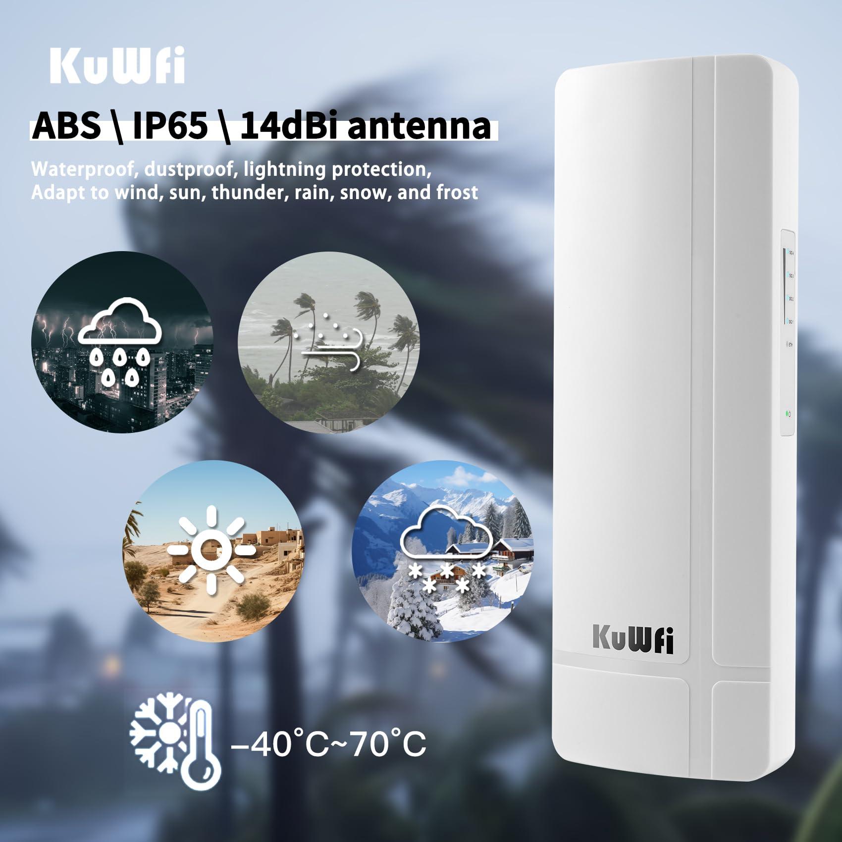 KuWFi KuWFi 5.8G 3KM Gigabit Wireless WiFi Bridge Point to Point Outdoor Work for Starlink Satellite Signal Extend Outdoor Super Long Range WiFi Router Bridge 1000Mbps Ethernet Port 24V PoE Power 2-Pack