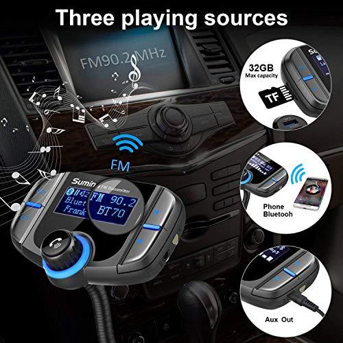 Sumind (Upgraded Version) Bluetooth FM Transmitter, Sumind Wireless Radio Adapter Hands-Free Car Kit with 1.7 Inch Display, QC3.0 and Smart 2.4A Dual USB Ports, AUX Input/Output, TF Card Mp3 Player