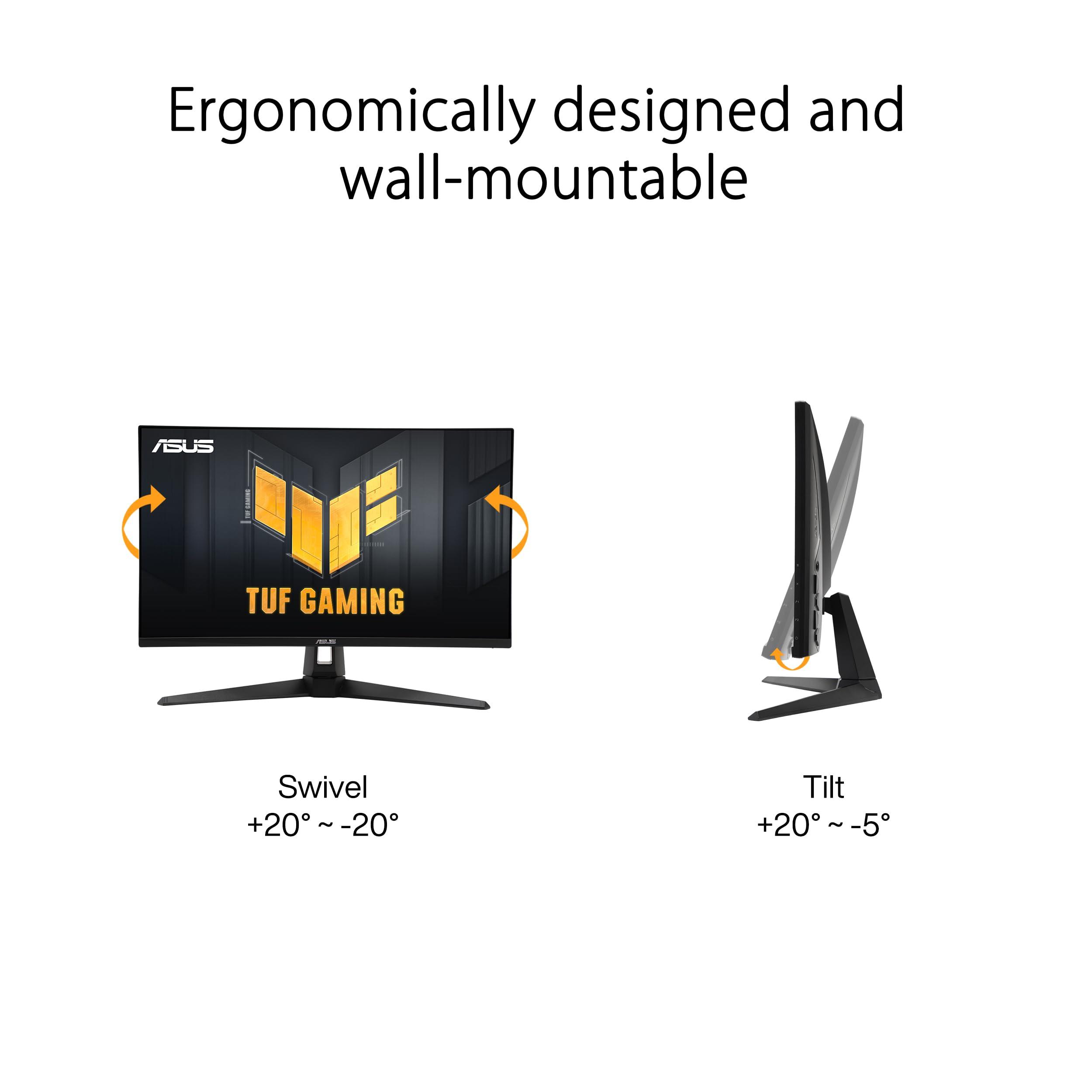 ASUS ASUS TUF Gaming 27 1440P HDR Monitor (VG27AQ3A) QHD (2560 x 1440), 180Hz, 1ms, Fast IPS, 130% sRGB, Extreme Low Motion Blur Sync, Speakers, Freesync Premium, G-SYNC Compatible, HDMI, DisplayPort