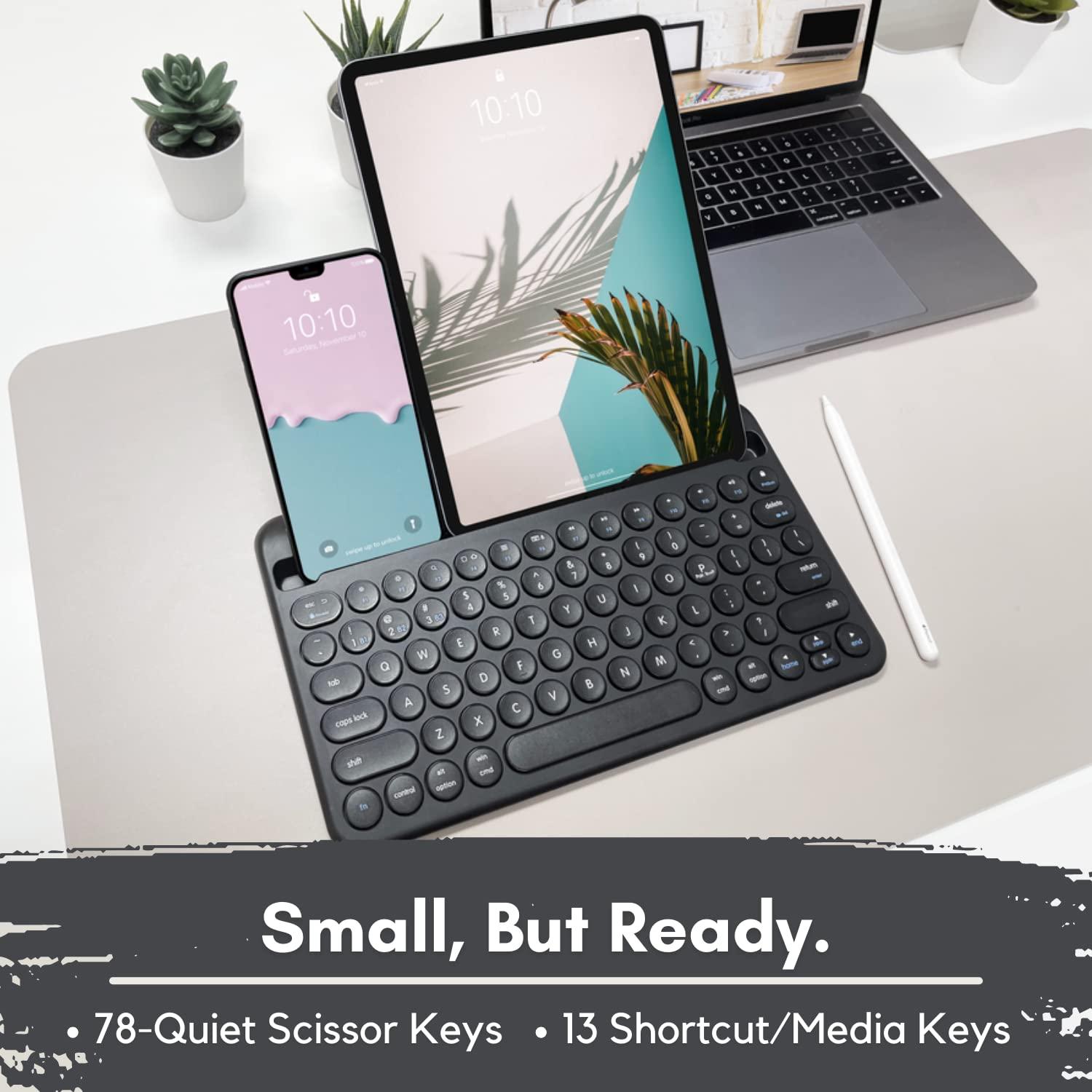 Macally Macally Bluetooth Keyboard for Tablet | Wireless Keyboard for iPad mini/Air/Mini, iPhone (Multi-Device, Built-in Stand, Rechargeable) Easy to Use and Cute Portable