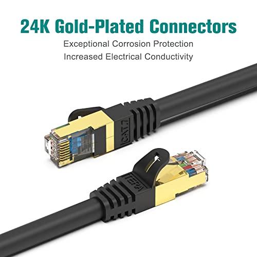 Tera Grand Tera Grand - 10FT - Premium CAT7 Double Shielded 10 Gigabit 600MHz Ethernet Patch Cable for Modem Router LAN Network, Gold Plated Shielded RJ45 Connectors, Faster Than CAT6a CAT6 CAT5e, Black