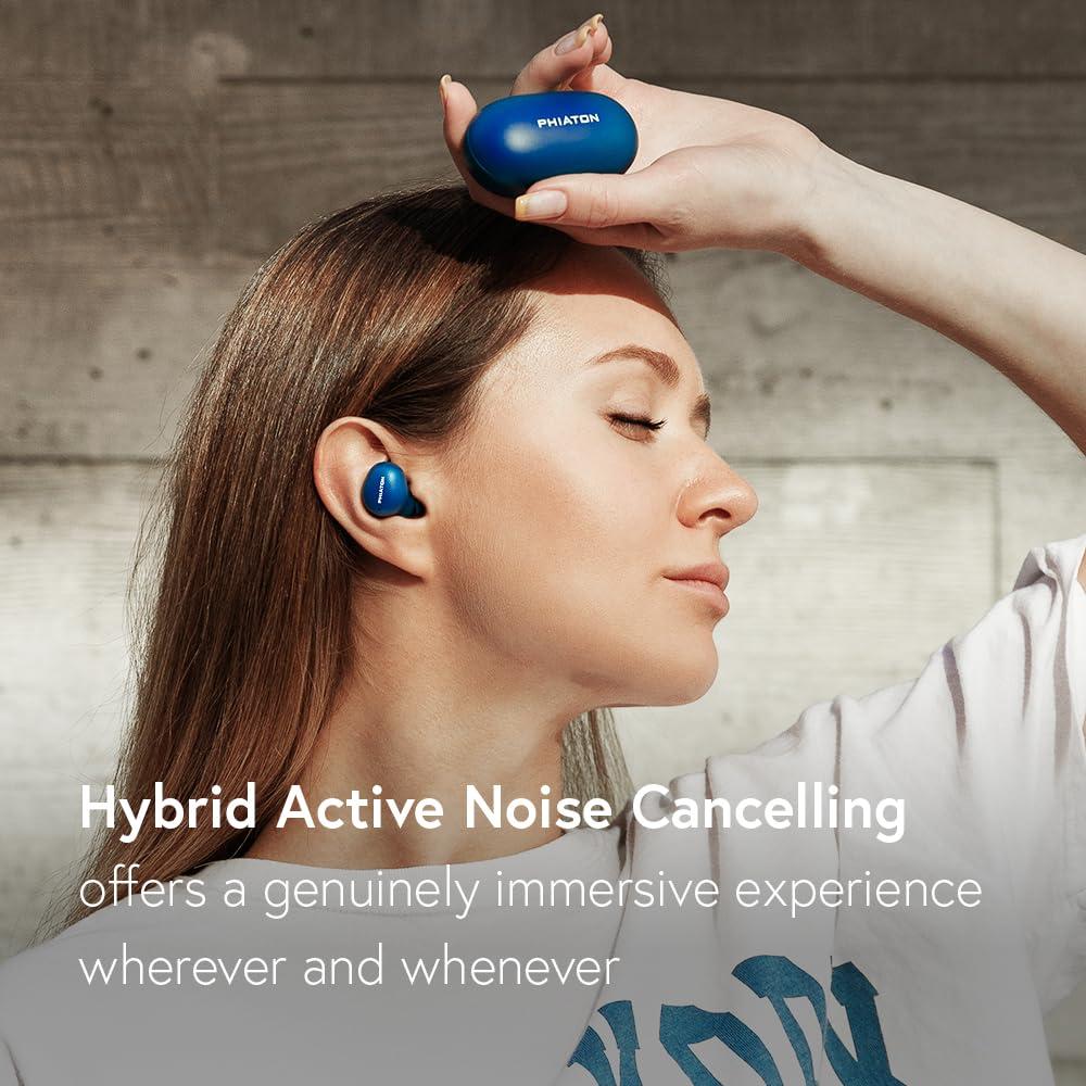 Phiaton Phiaton PPU-TN0610BK01 BonoBuds Bluetooth Earbuds with Microphone and Charging Case, Digital Hybrid Active Noise Canceling, PPU-TN0610 (Space Black)