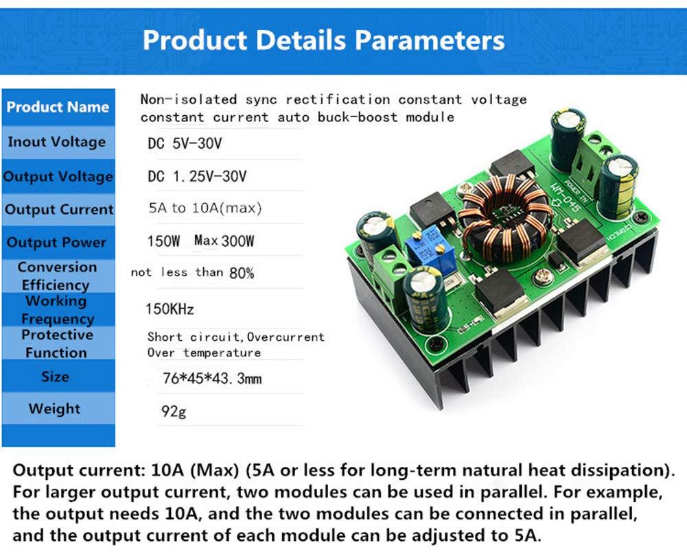 Dasiter Auto Boost Buck Converter, 5A(Max 10A) DC 5V-30V to 1.25-30V Voltage Regulator Constant Voltage Constant Current CV CC Auto Step-Up/Down Boost Converter Solar Charging Power Supply Module 150W