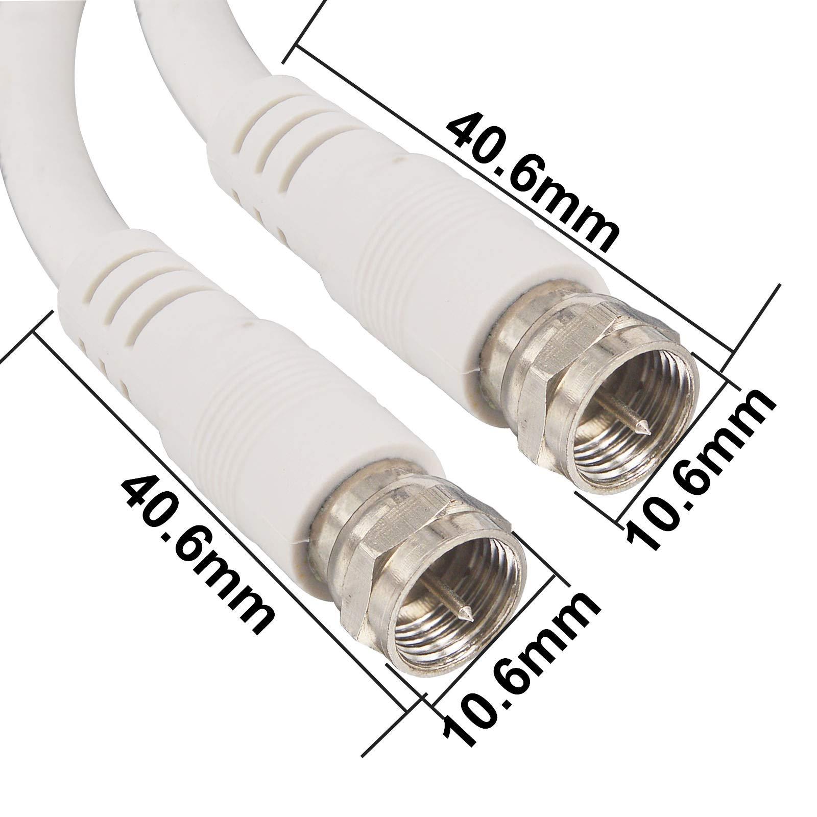 onelinkmore TV Coax White Cable Weather Proof F Male to Male with RG6 Coaxial Cable 10M Connector White Coax Satellite TV 75 Ohm Digital Coax for AV, Cable TV, Antenna, and Satellite (30M)